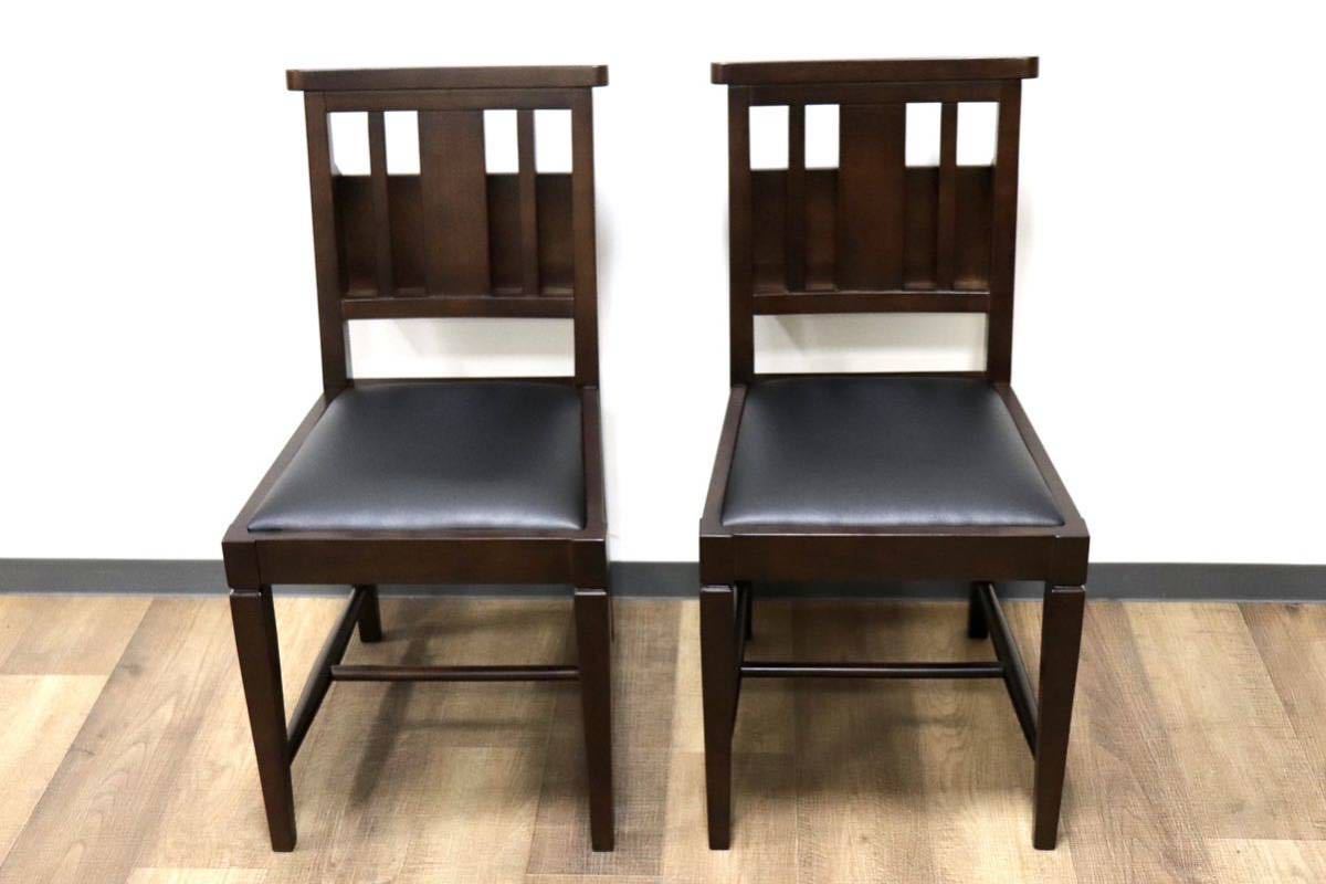 GMGN342D○CHERRY FURNITURE / 桜屋工業 ダイニングチェア チャーチチェア マガジンラック 合皮 ダークブラウン 2脚セット モダン 未使用品