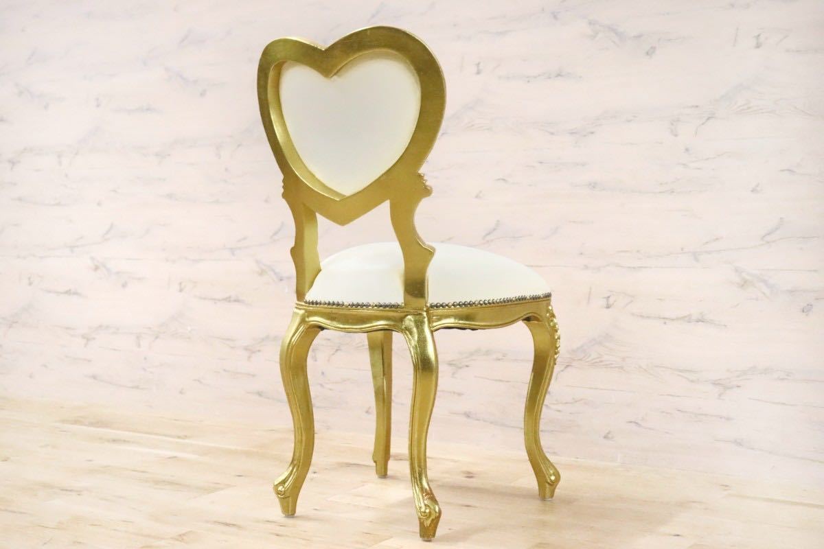 GMGN180B○アンティーク調 ハートチェア ダイニングチェア 椅子 猫脚 クラシック エレガント レザー ホワイト