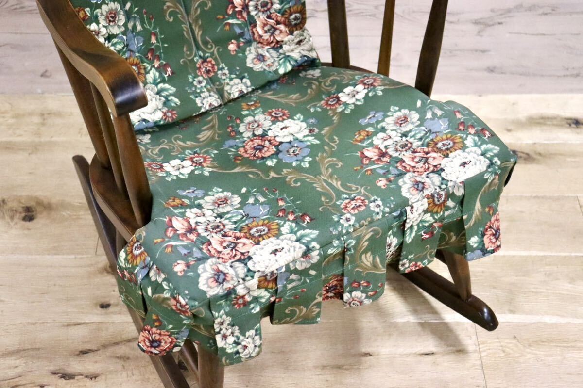 GMGS268○柏木工 / KASHIWA ロッキングチェア 揺り椅子 木製 ファブリック 花柄 レトロ カントリー ノスタルジック 椅子 古民家 飛騨家具