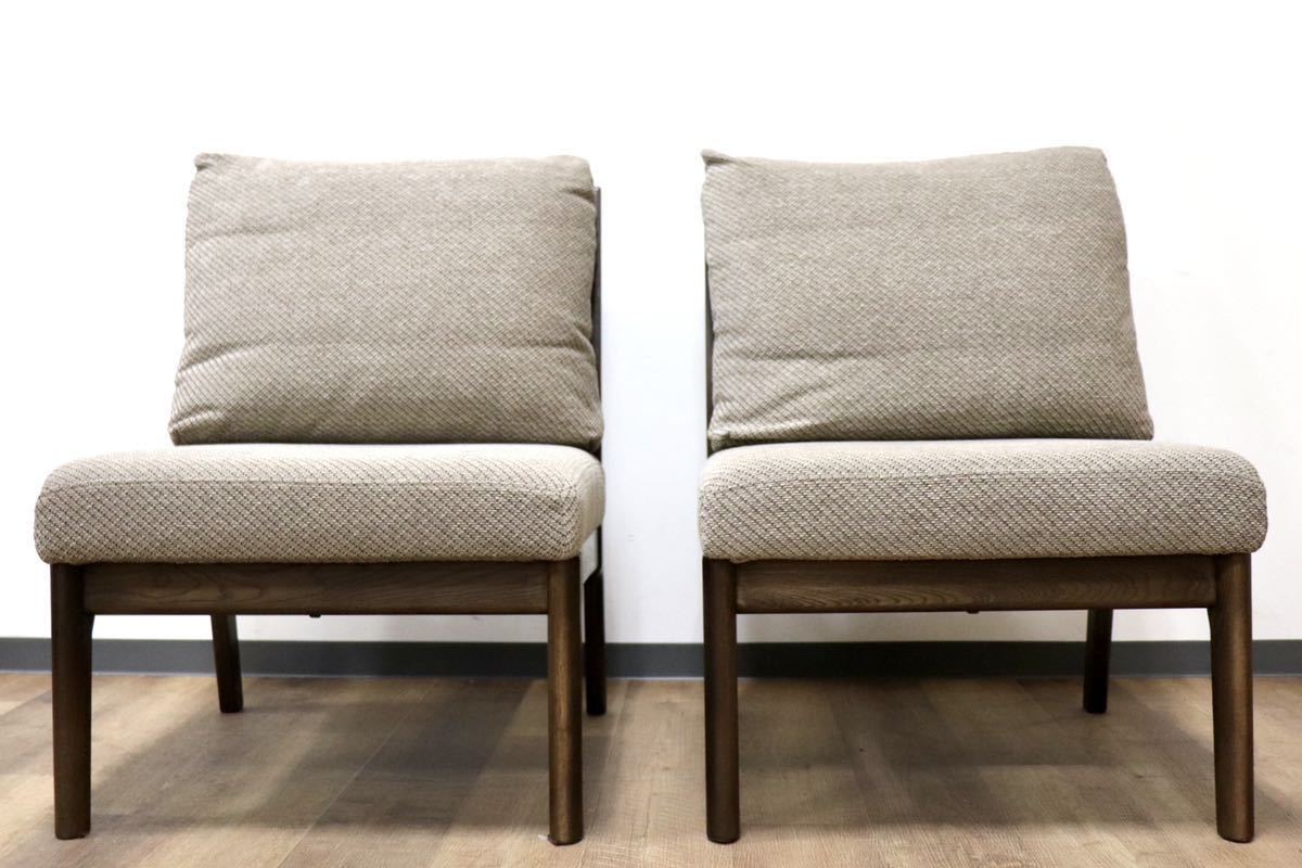 GMGN171A○浜本工芸 / HAMAMOTO ダイニンチェア アームレスチェア 椅子 2脚セット 無垢 楢材 ファブリック 国産家具 定価約17万 展示品