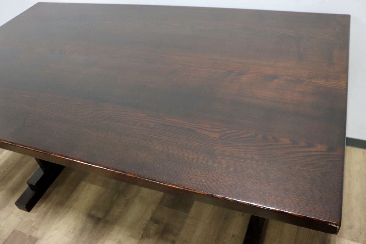 GMHN69○工房家具 欅材 ケヤキ 無垢 ダイニングテーブル 食卓テーブル 漆塗り 和家具 和モダン アンティーク レトロ 堅牢 古民家 美品