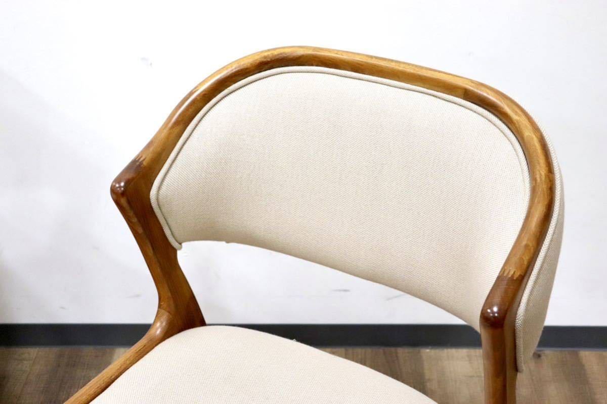 GMGN294A○朝日木材加工 LuDeK ダイニングチェア 食卓椅子 セミアーム ファブリック 2脚セット 北欧スタイル モダン ヴィンテージ 稀少