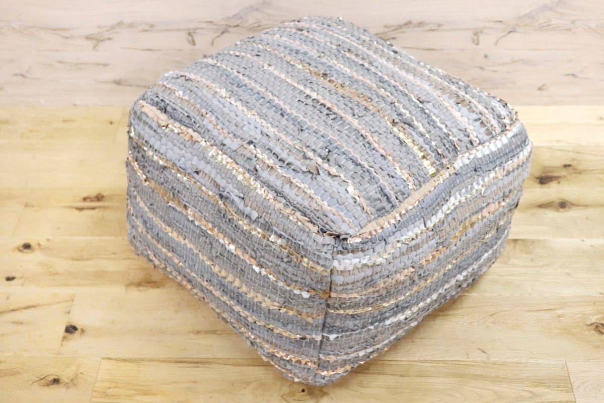 GMFN247B○Raha ラーハ プアクッション スツール 腰掛け オットマン レザー スクエア ナチュラル ボヘミアン 未使用品