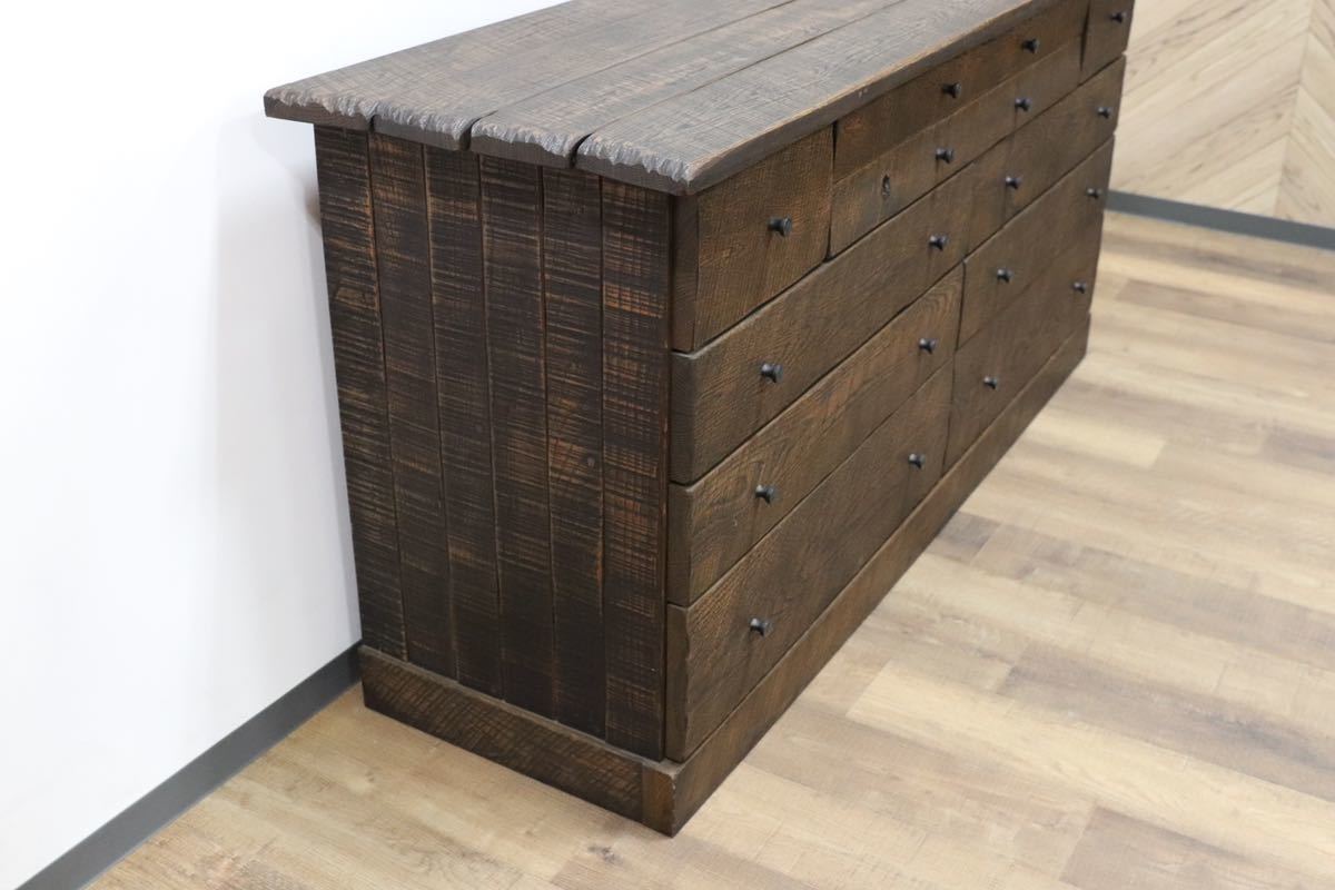 GMGK286○楢無垢材 最高級 特注 サイドボード リビングボード チェスト 収納家具 工房家具 和モダン 浮造り 約100万