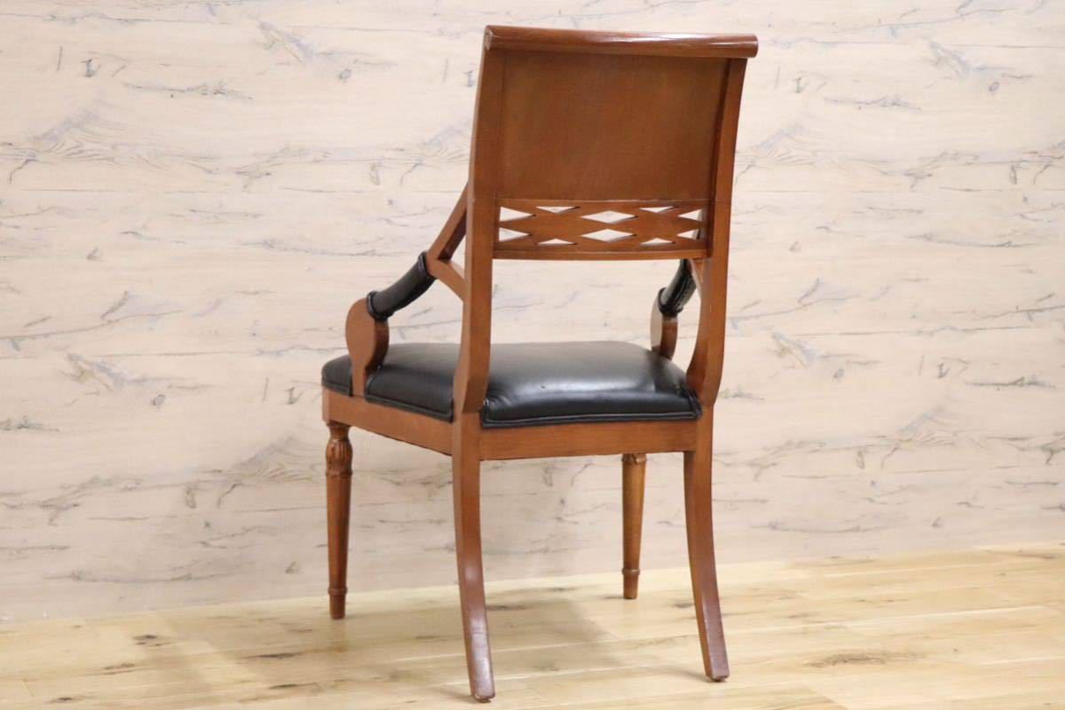 GMGN142D○イタリア製 クラシック モダン ダイニングチェア 椅子 セミアームチェア 本革 レザー 西洋 アール・ヌーヴォー