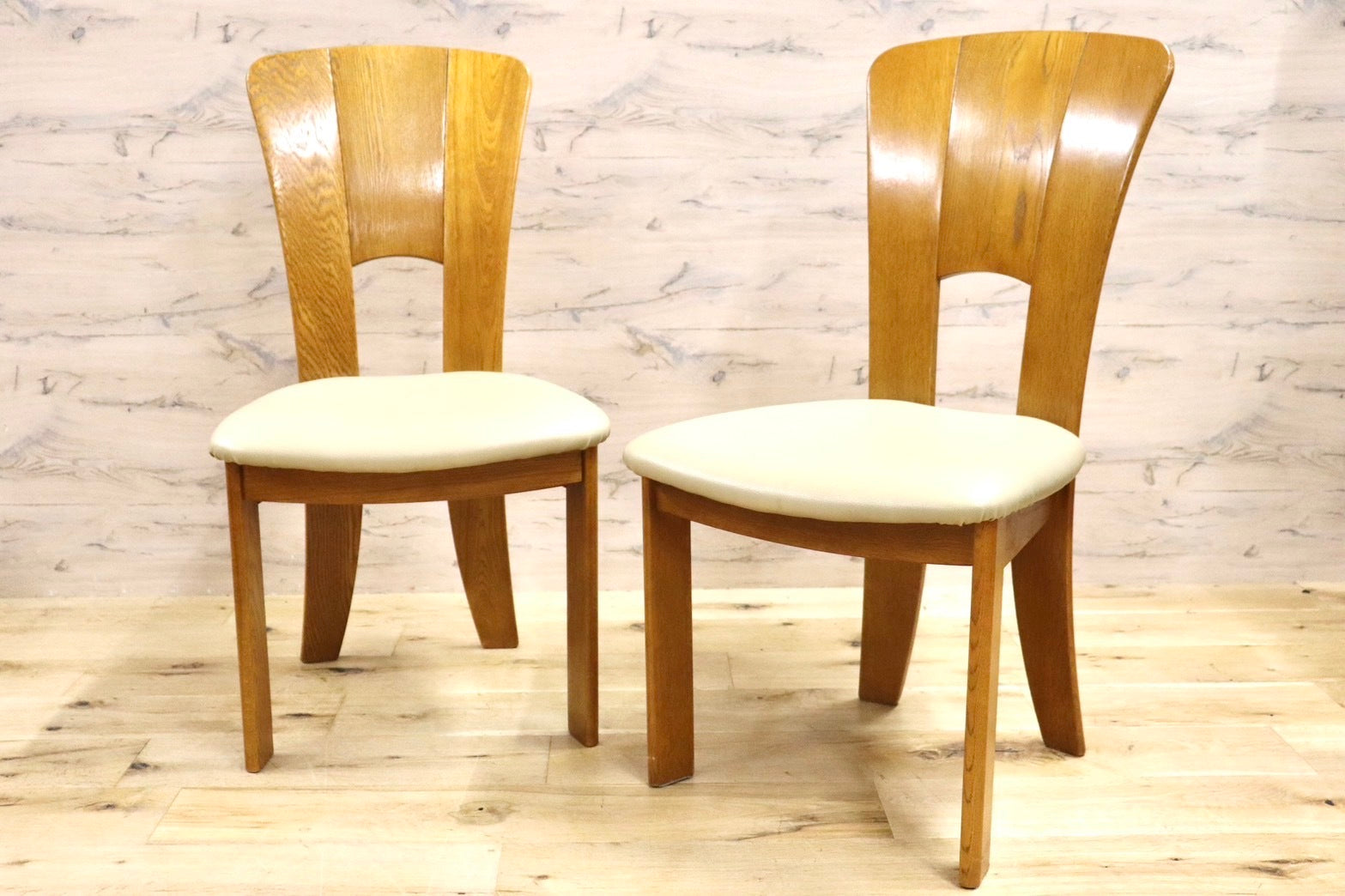 GMHS206A○浜本工芸 / HAMAMOTO ダイニングチェア 食卓椅子 合皮 楢材 無垢 2脚セット モダン