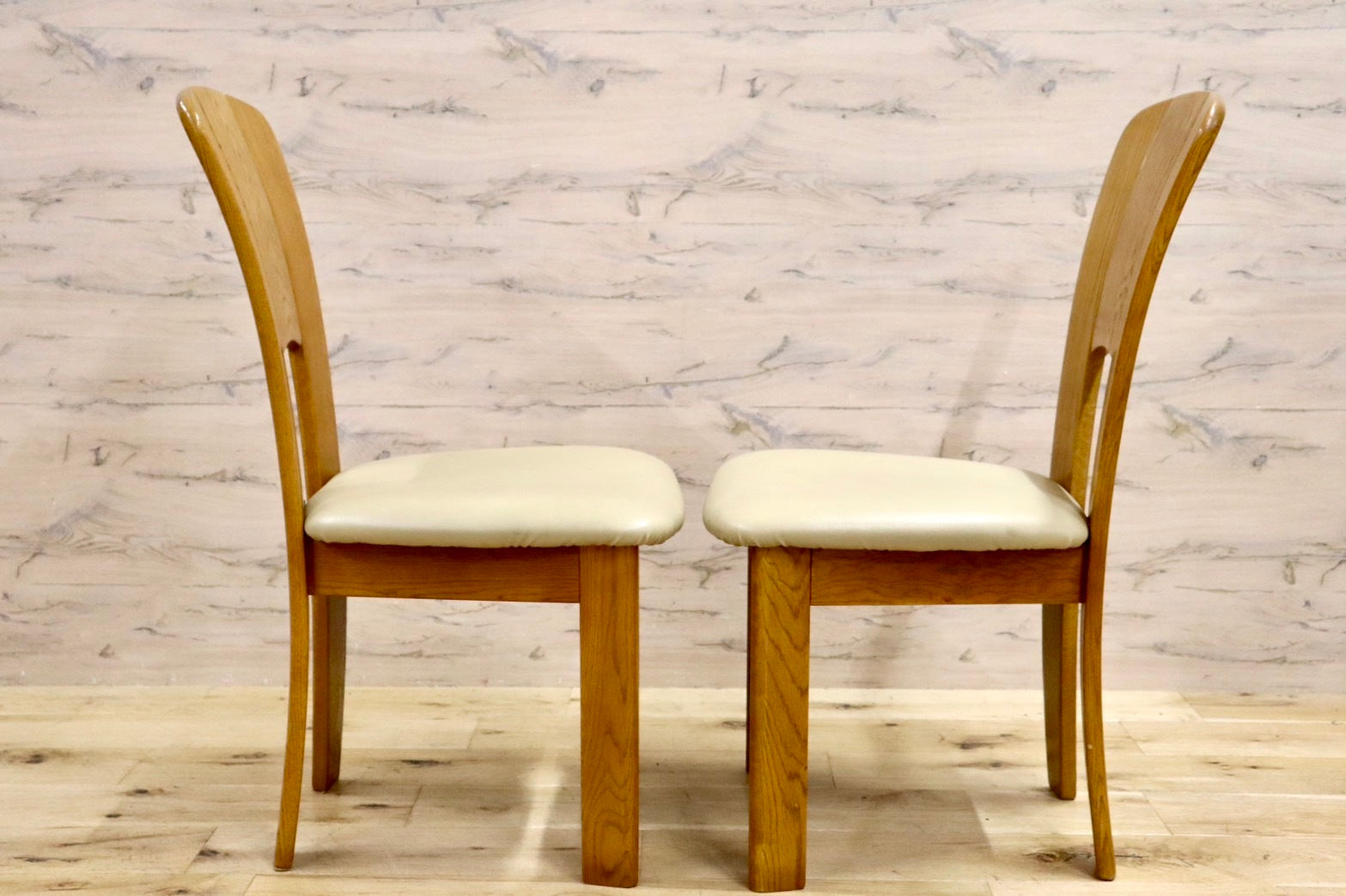 GMHS206B○浜本工芸 / HAMAMOTO ダイニングチェア 食卓椅子 合皮 楢材 無垢 2脚セット モダン