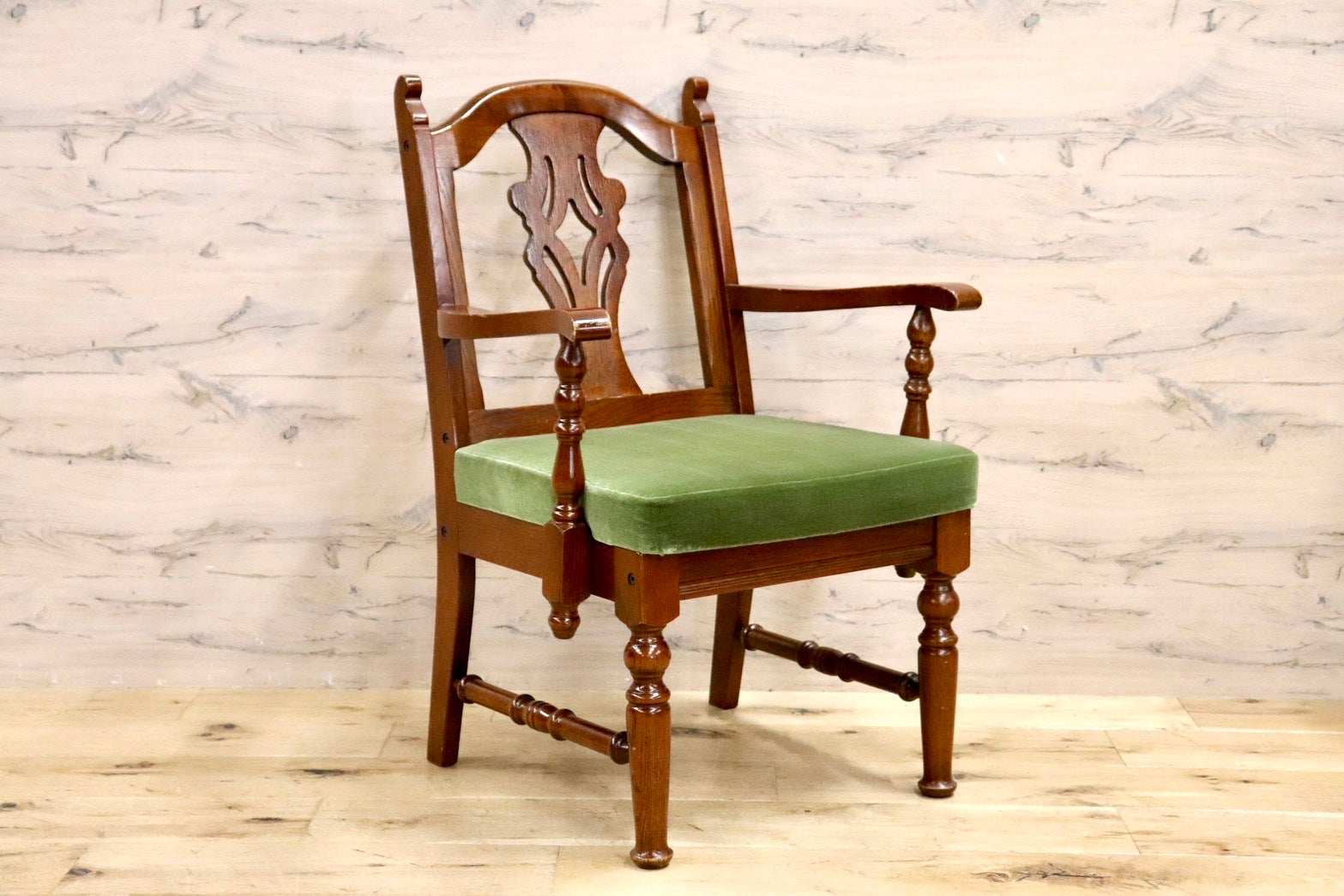 GMHS366B○三越ブルージュ Brugge ダイニングチェア 食卓椅子 アームチェア ヨーロピアン クラシック 英国カントリー モケットグリーン