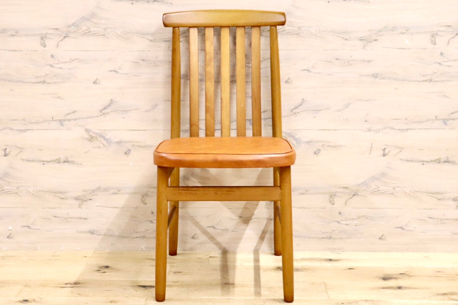 GMHH344A○MATSUDA / 松田家具 ダイニングチェア 食卓椅子 ライトブラウン 合皮 大川家具 レトロ アンティーク 昭和レトロ 在庫品