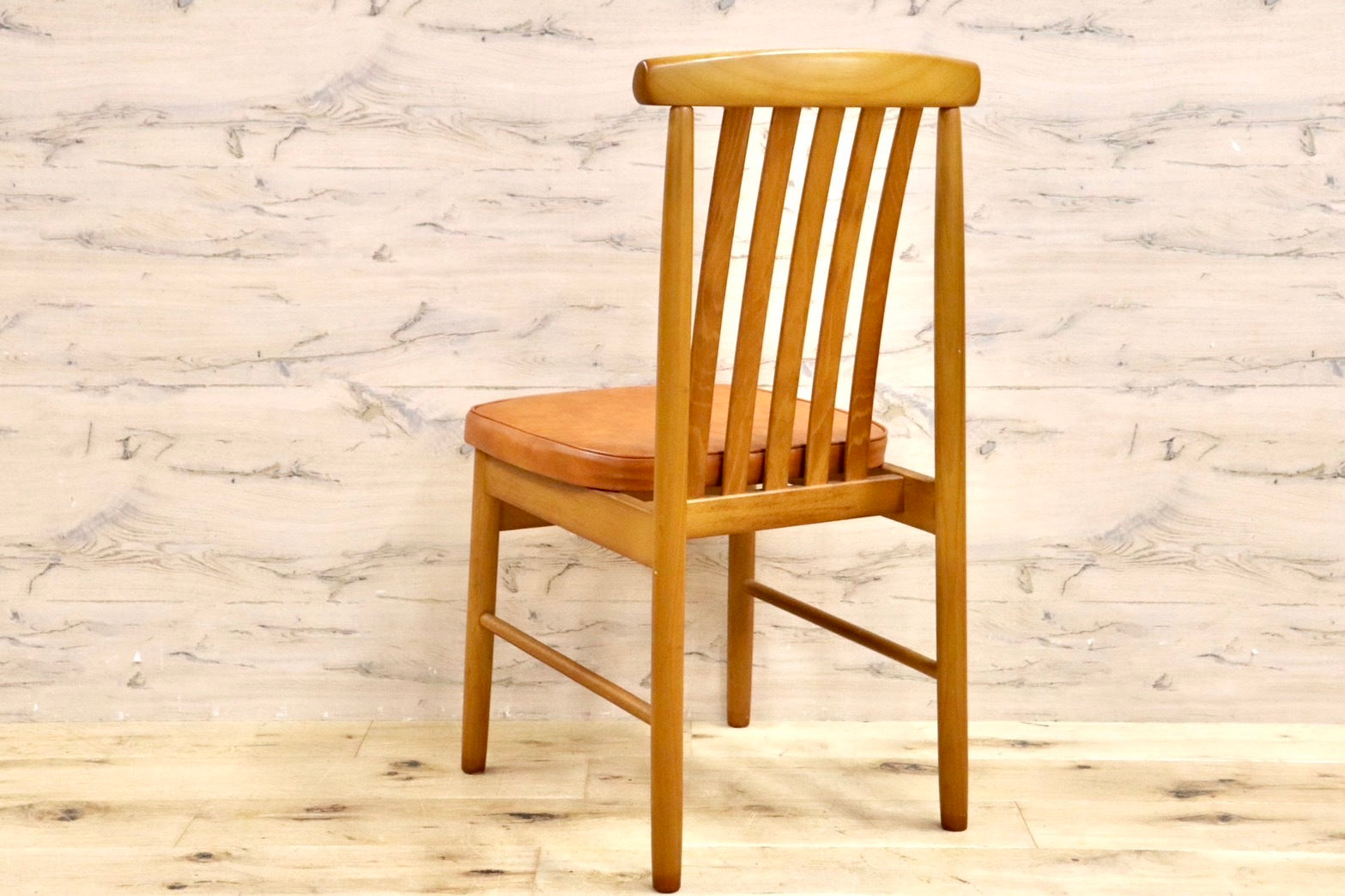 GMHH344A○MATSUDA / 松田家具 ダイニングチェア 食卓椅子 ライトブラウン 合皮 大川家具 レトロ アンティーク 昭和レトロ 在庫品