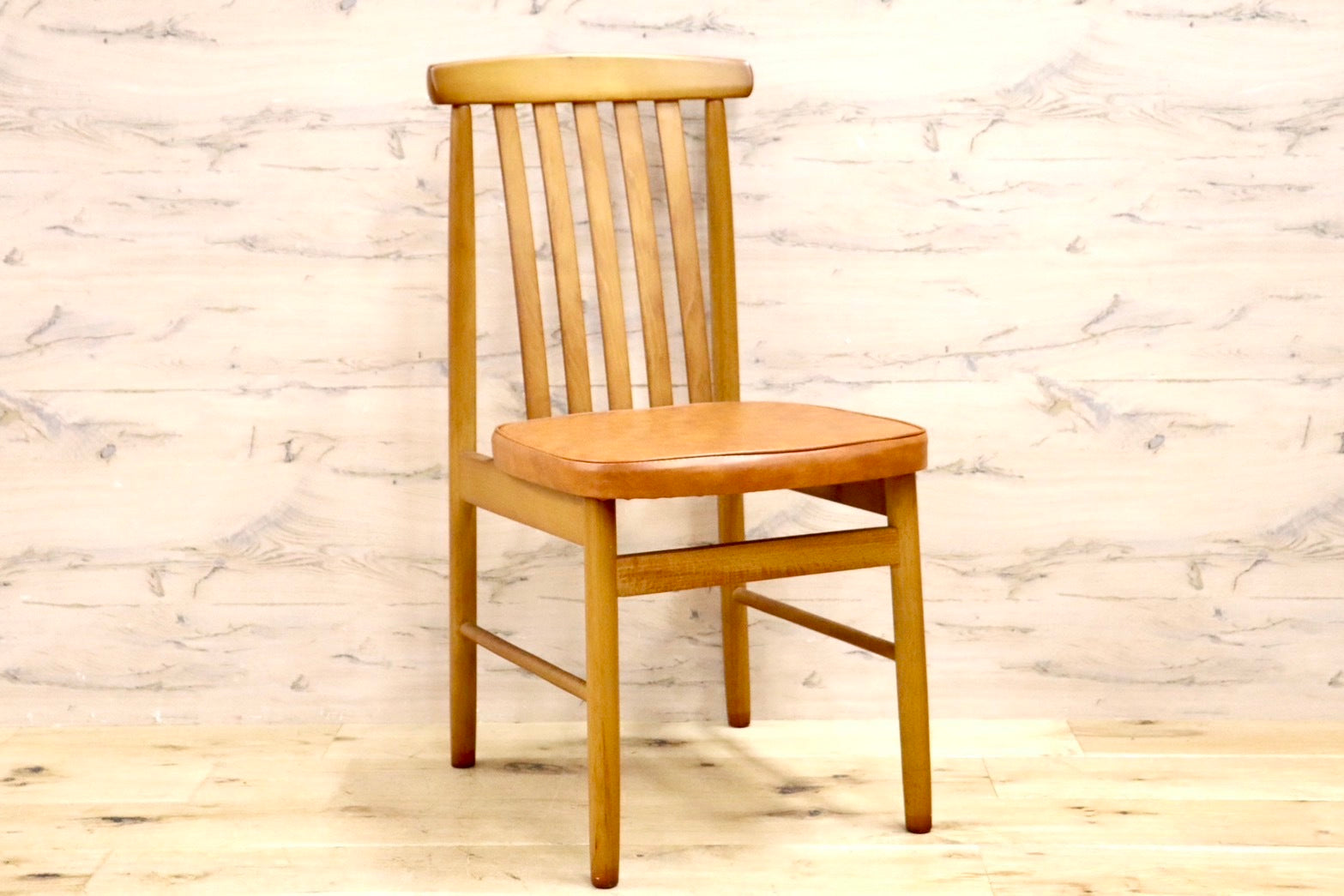 GMHH344B○MATSUDA / 松田家具 ダイニングチェア 食卓椅子 ライトブラウン 合皮 大川家具 レトロ アンティーク 昭和レトロ 在庫品