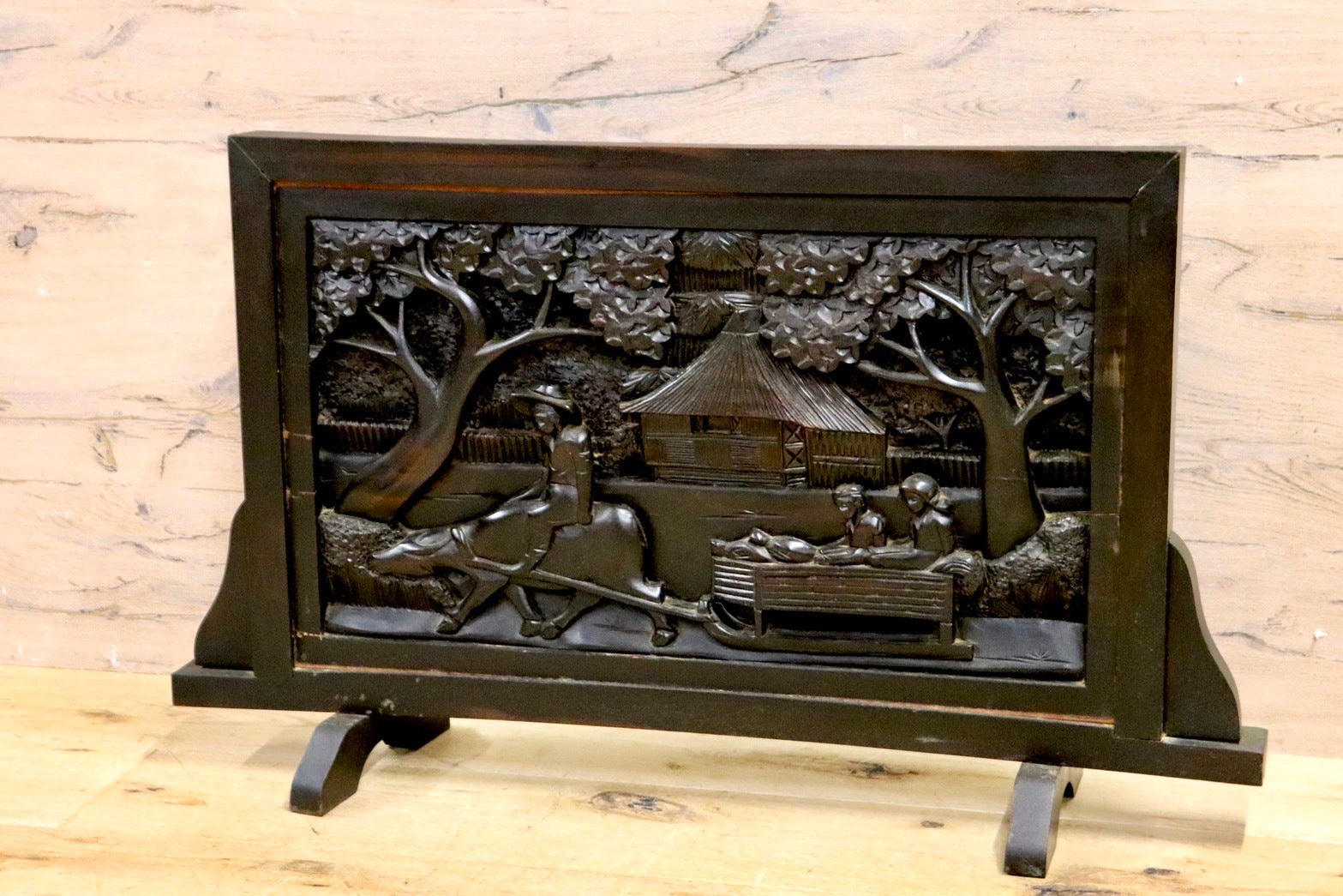 GMHK583○唐木 衝立 ロータイプ パーテーション 和家具 和モダン 彫刻 座敷 和室 茶室 玄関 屏風間仕切り アンティーク オブジェ