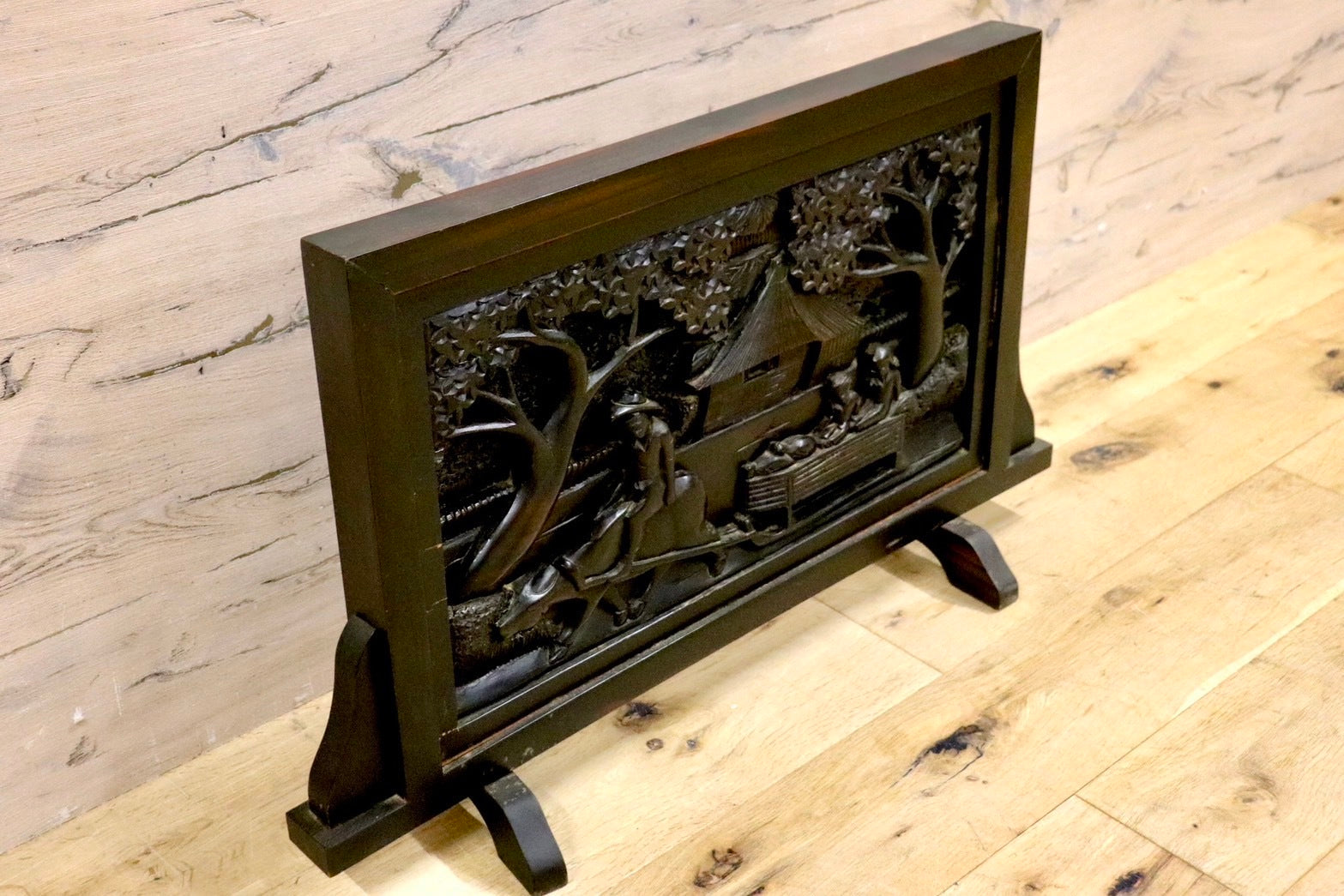 GMHK583○唐木 衝立 ロータイプ パーテーション 和家具 和モダン 彫刻 座敷 和室 茶室 玄関 屏風間仕切り アンティーク オブジェ