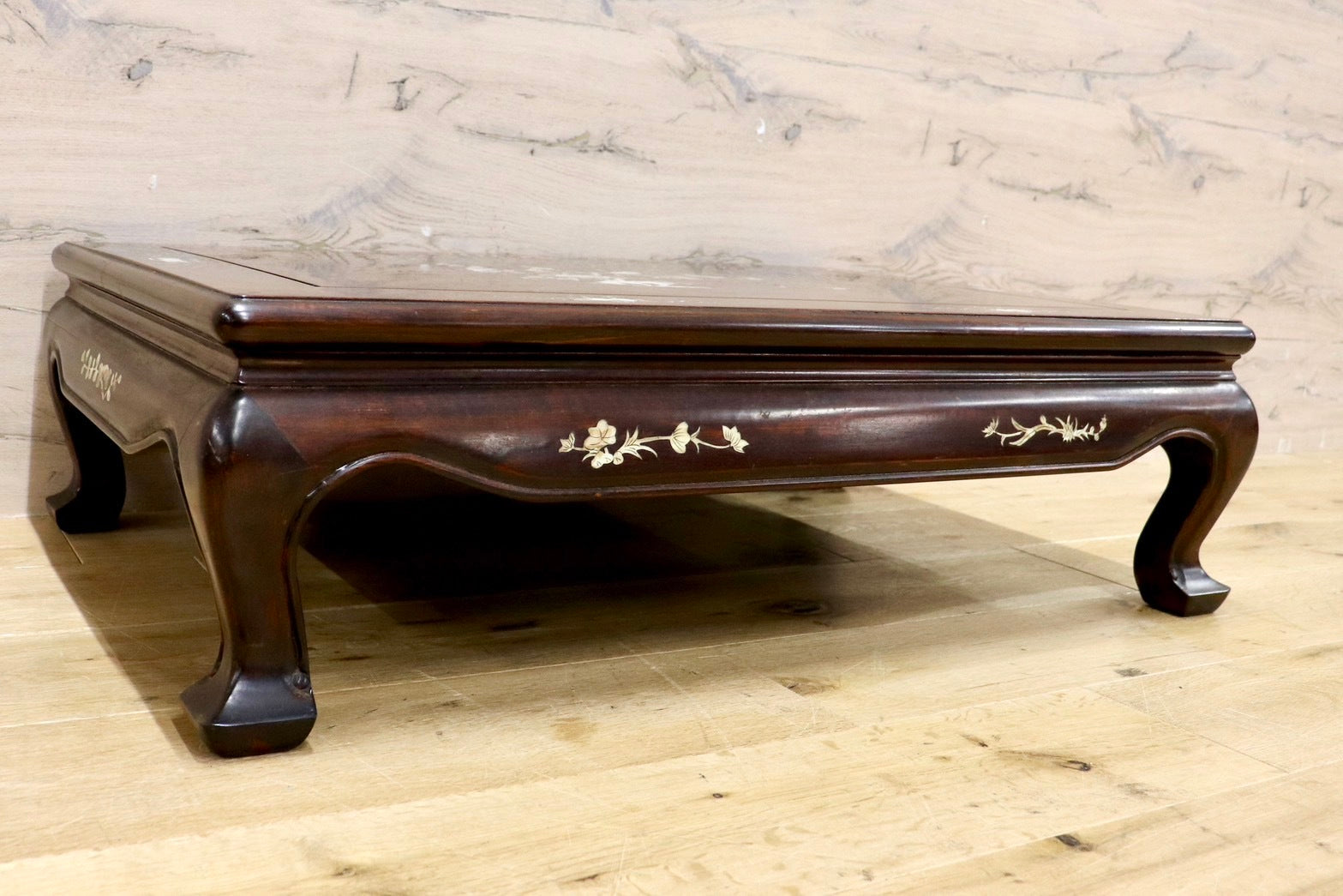 GMHH305○座卓 中国美術 花鳥図 花梨 飾り台 香炉台 花台 盆栽台 ローテーブル 木製 唐木 螺鈿細工 レトロ 和モダン アンティーク