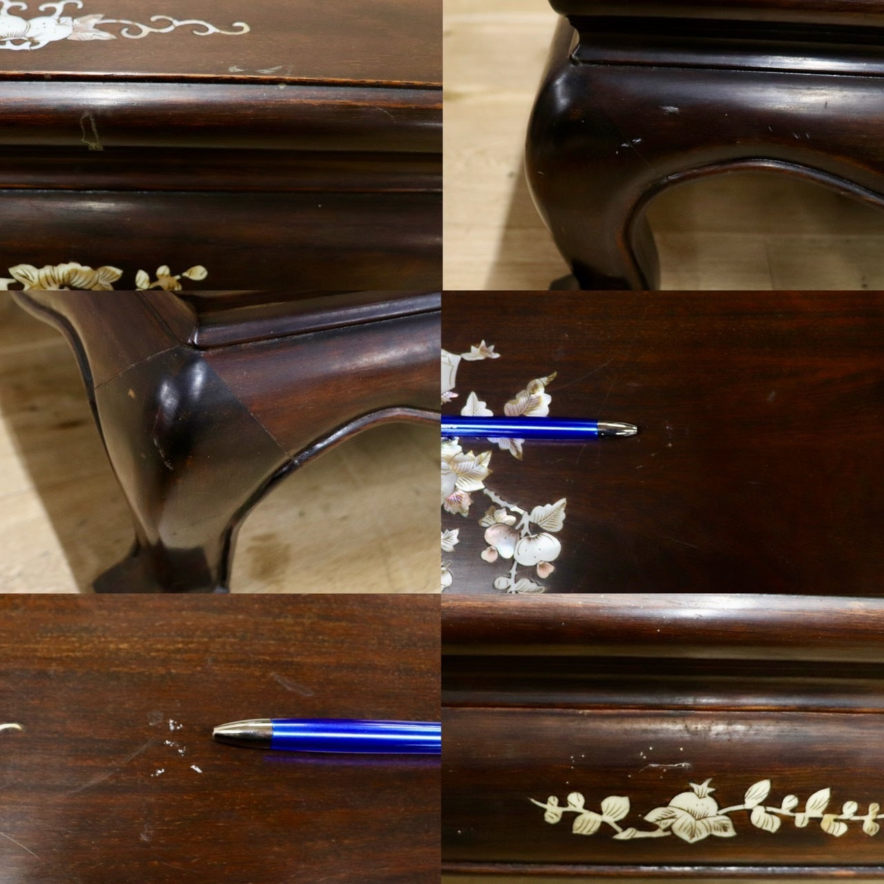 GMHH305○座卓 中国美術 花鳥図 花梨 飾り台 香炉台 花台 盆栽台 ローテーブル 木製 唐木 螺鈿細工 レトロ 和モダン アンティーク