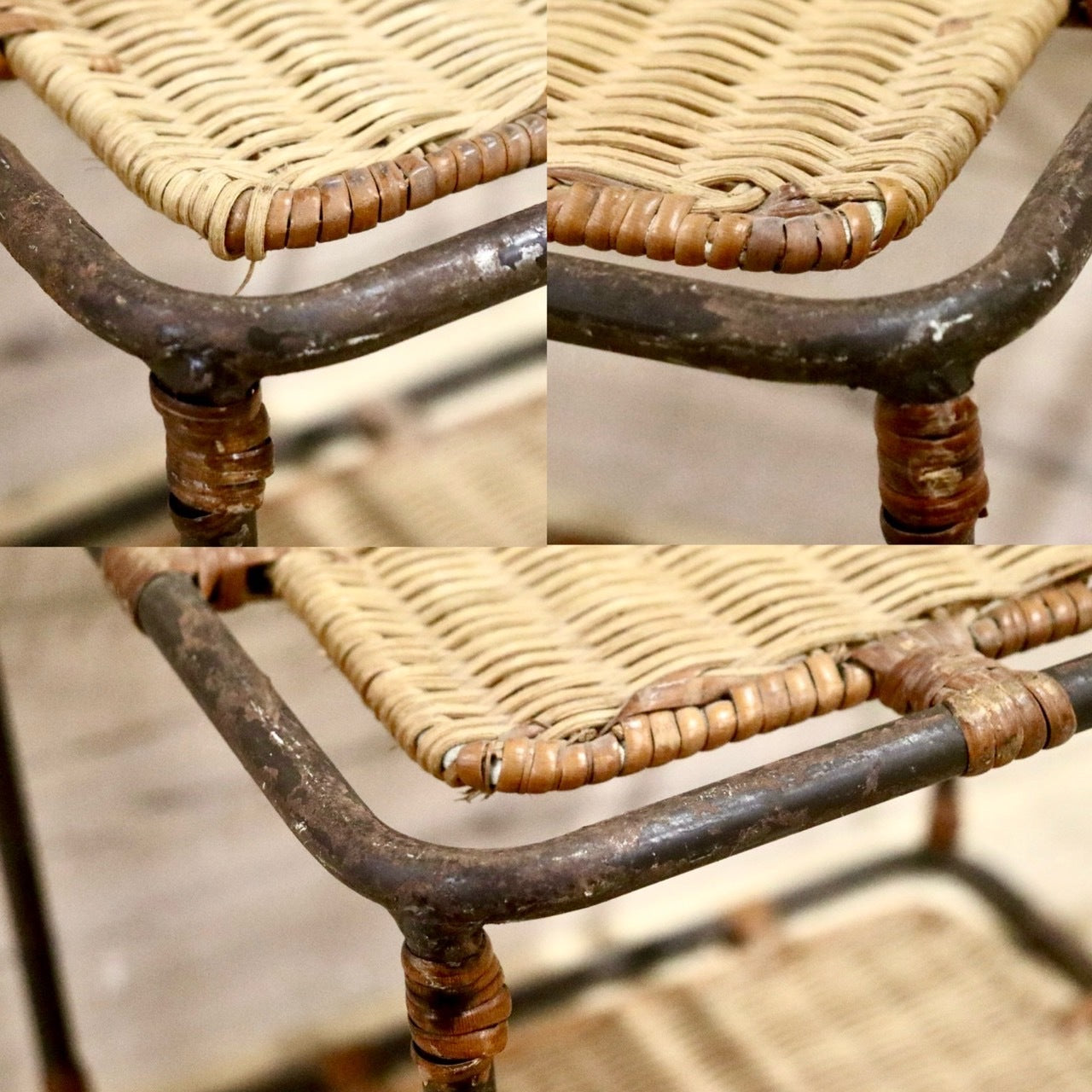 GMHH388B○アジアン サイドテーブル 花台 飾り台 コーヒーテーブル リゾート アイアン ラタン 籐 アンティーク