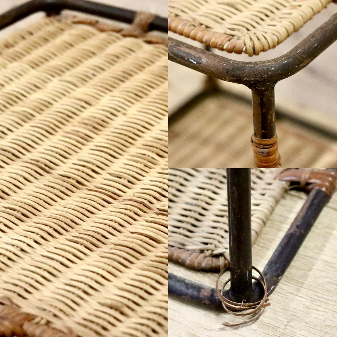 GMHH388B○アジアン サイドテーブル 花台 飾り台 コーヒーテーブル リゾート アイアン ラタン 籐 アンティーク