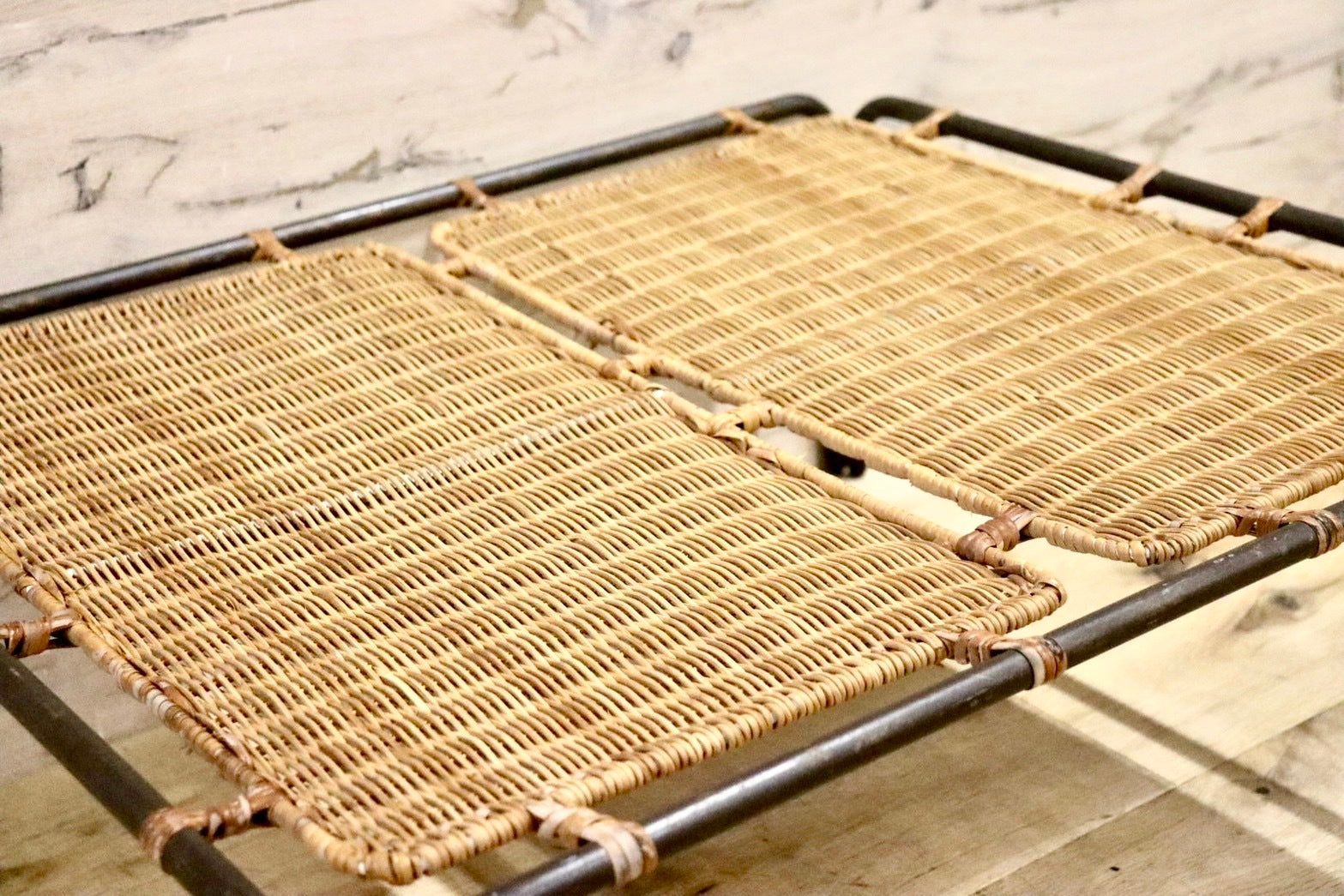 GMHH388C○アジアン ローテーブル センターテーブル リゾート アイアン ラタン 籐 アンティーク