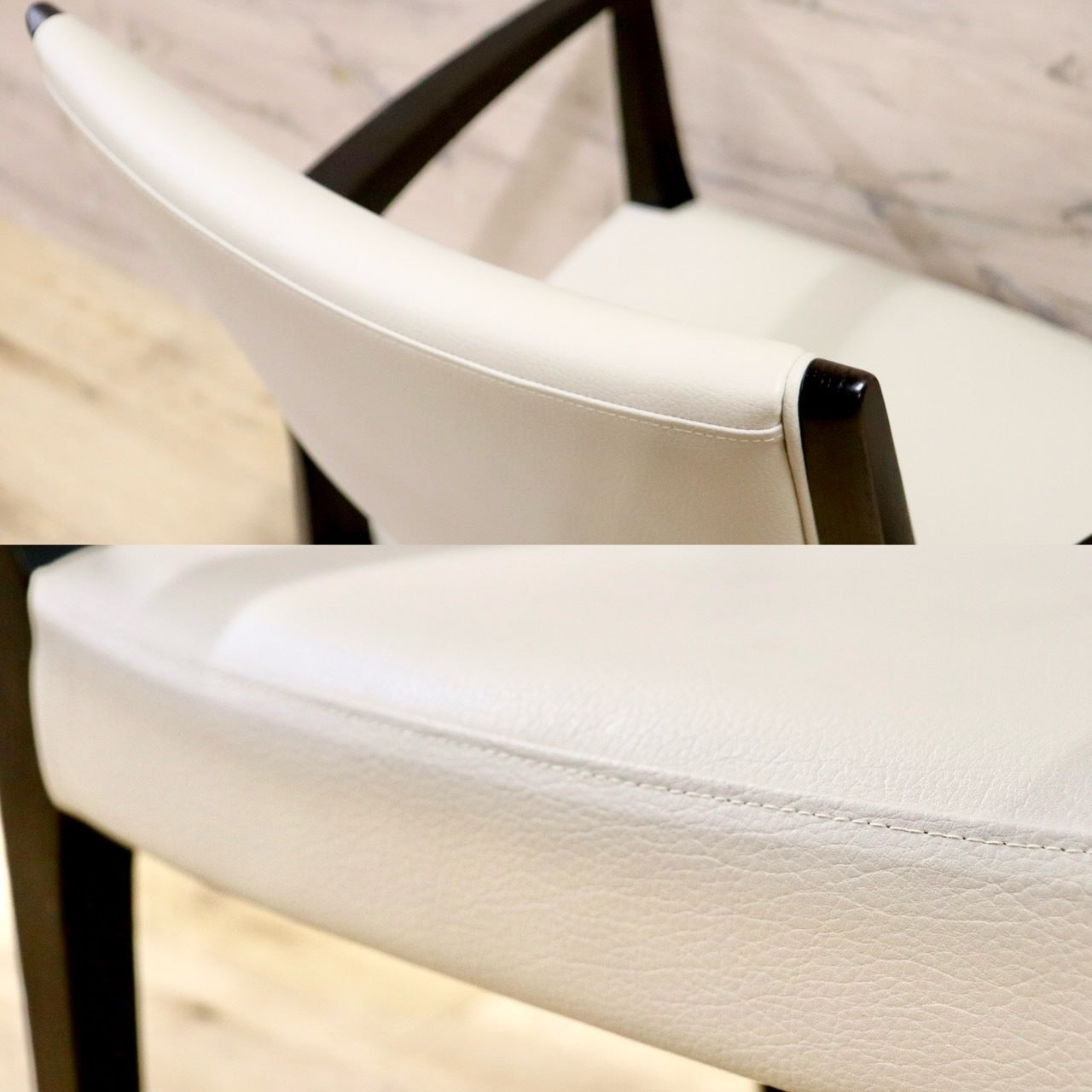 GMHK743A○karimoku / カリモク ダイニングチェア アームチェア 食卓椅子 2脚セット 合皮 アイボリー モダン 国産家具