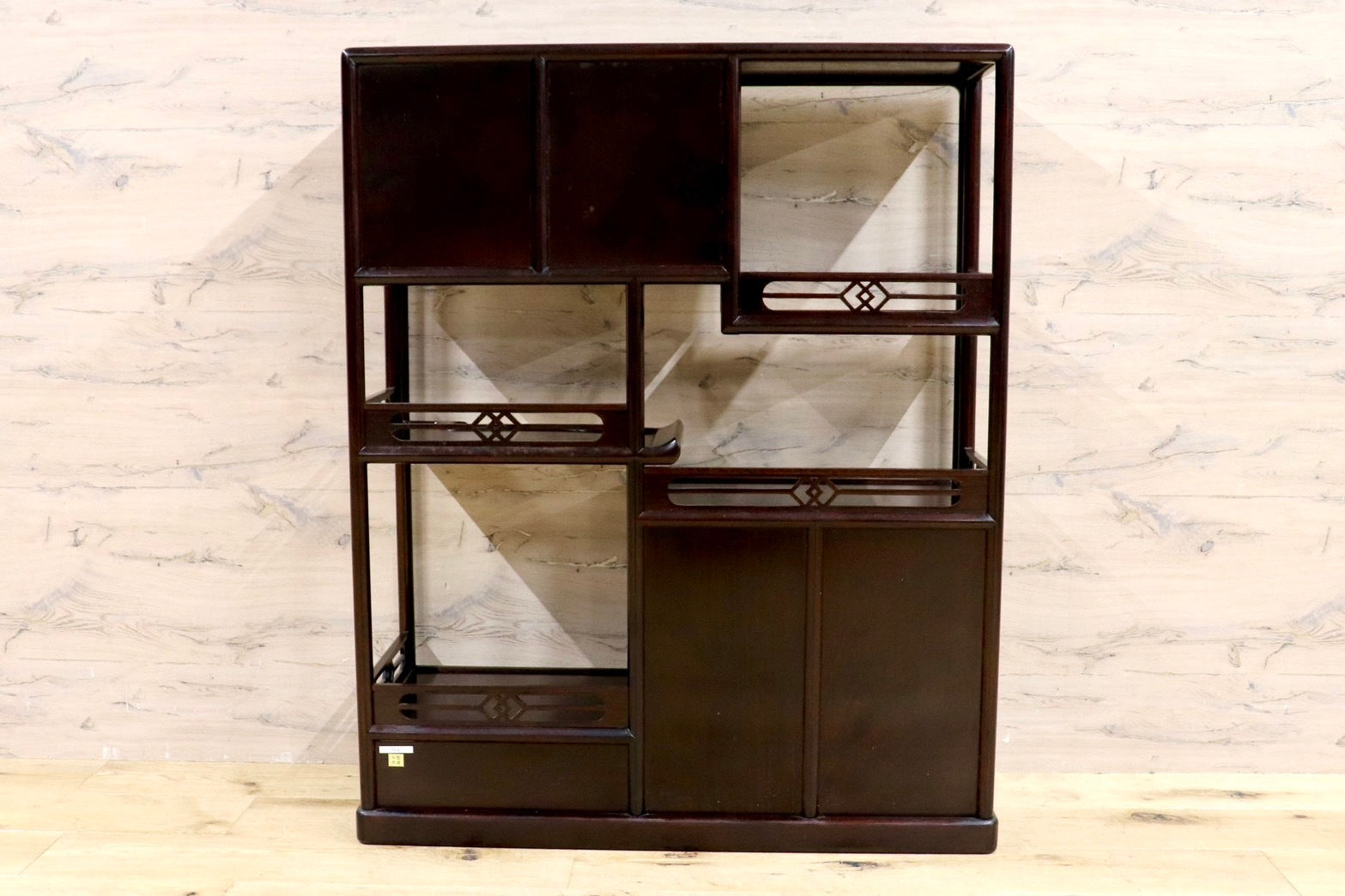 GMHK655○唐木家具 飾り棚 透かし彫り 和製 アンティーク 茶棚 飾り棚 サイドボード キャビネット 茶道具 茶道 棚 置き台 華道