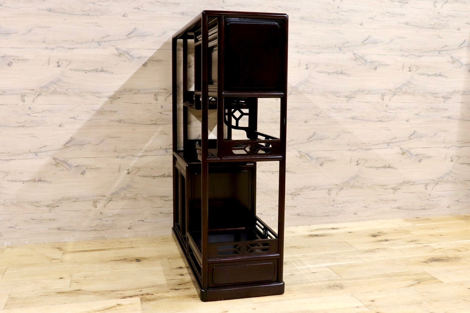 GMHK655○唐木家具 飾り棚 透かし彫り 和製 アンティーク 茶棚 飾り棚 サイドボード キャビネット 茶道具 茶道 棚 置き台 華道