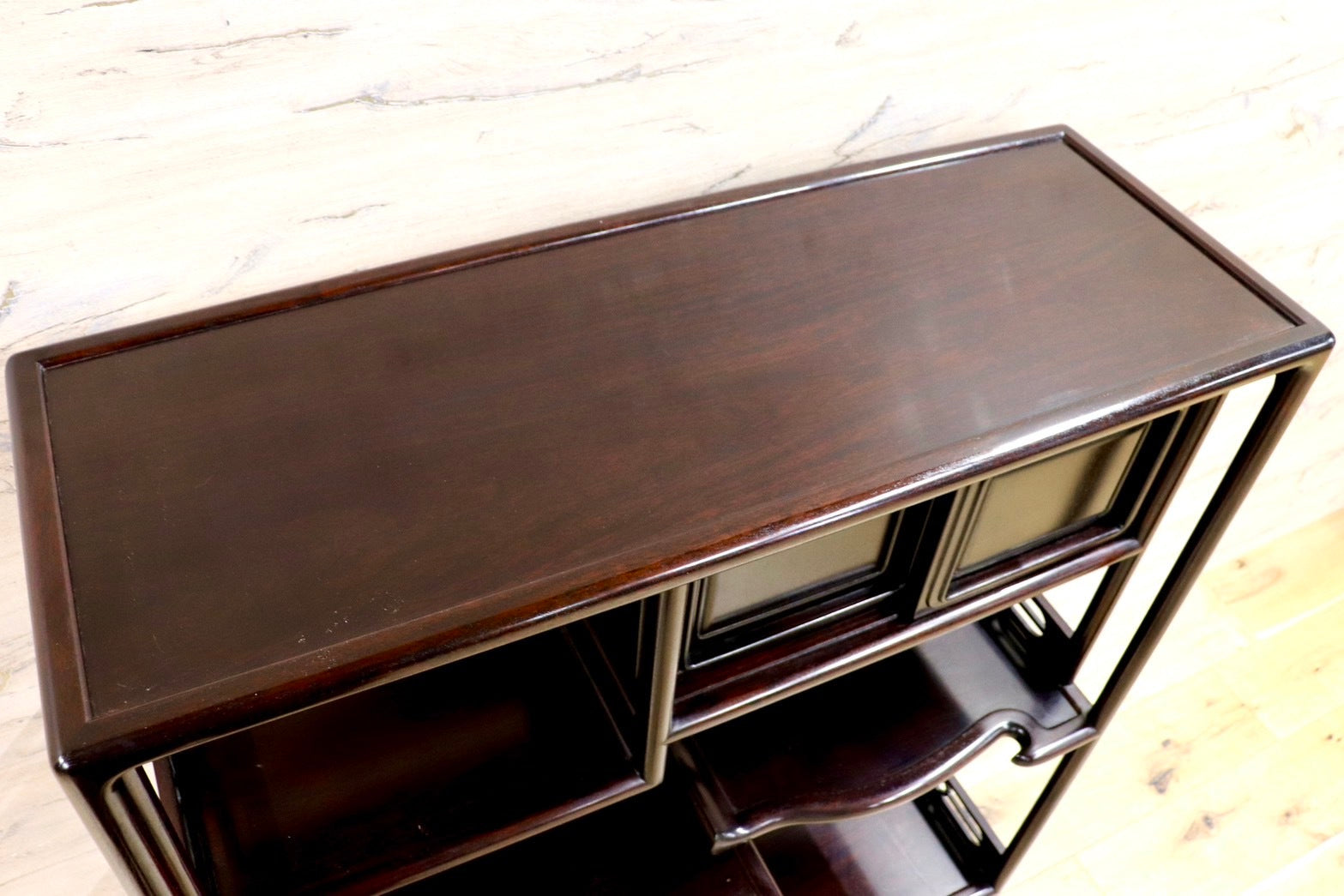 GMHK655○唐木家具 飾り棚 透かし彫り 和製 アンティーク 茶棚 飾り棚 サイドボード キャビネット 茶道具 茶道 棚 置き台 華道