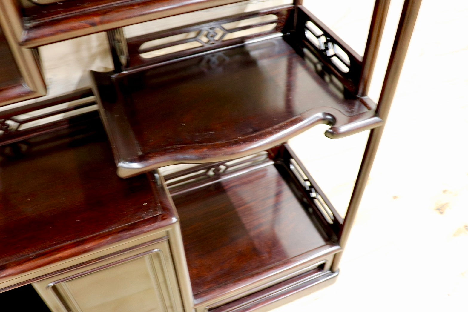 GMHK655○唐木家具 飾り棚 透かし彫り 和製 アンティーク 茶棚 飾り棚 サイドボード キャビネット 茶道具 茶道 棚 置き台 華道