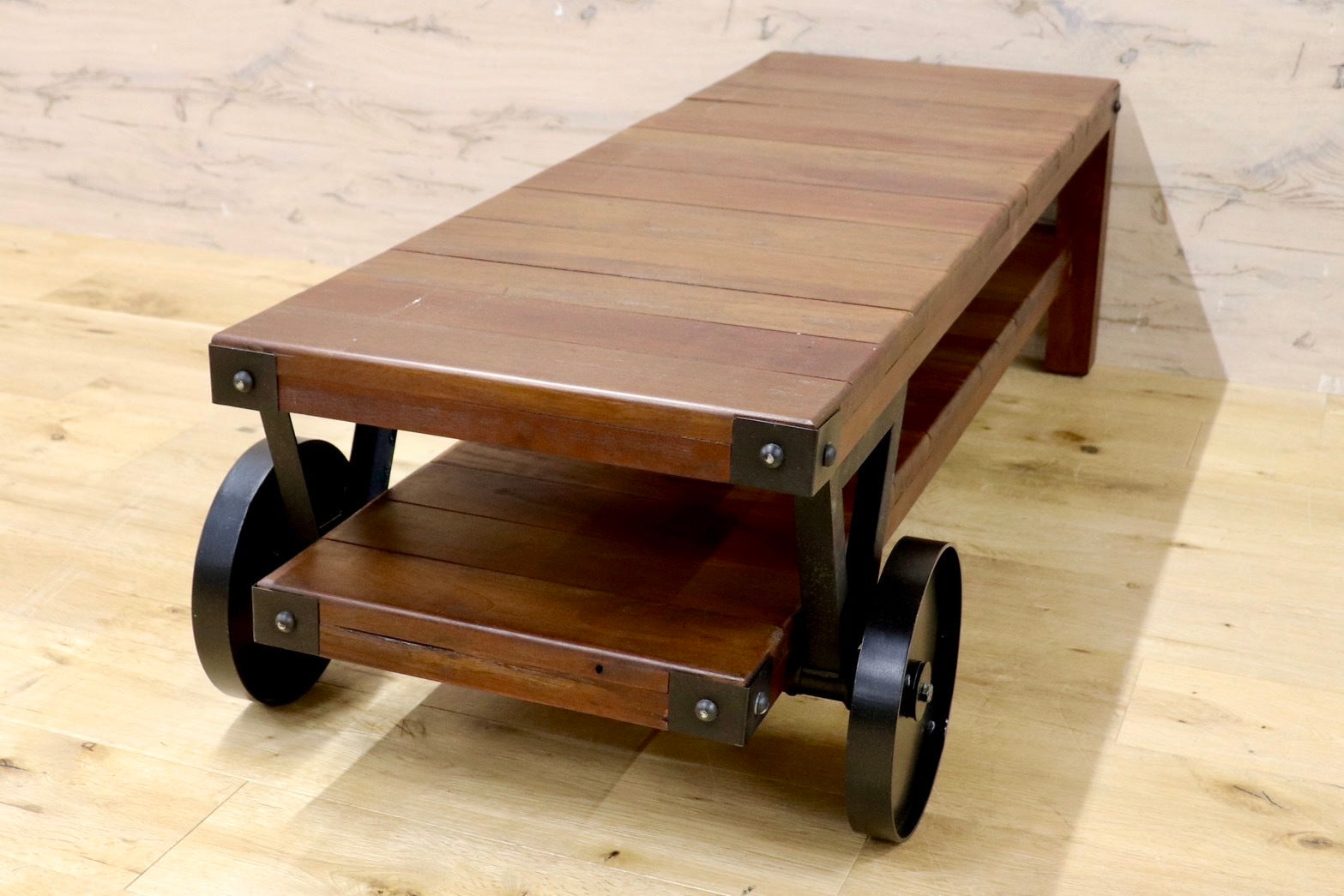 GMHK769○トローリーローボード テレビ台 リビングボード センターテーブル アンティーク レトロ 天然木 車輪付き