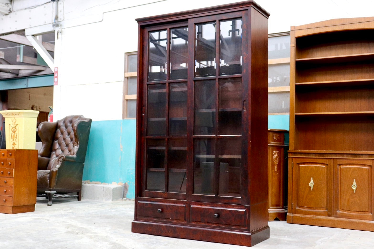 GMHH284○民芸家具 キャビネット 本棚 書棚 キャビネット 飾り棚 ブックシェルフ 樺材 和家具 和モダン 古民家 検)和光 北海道民芸家具