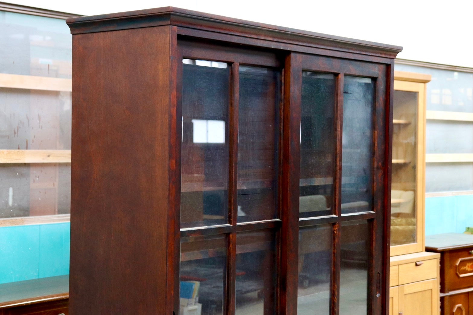 GMHH284○民芸家具 キャビネット 本棚 書棚 キャビネット 飾り棚 ブックシェルフ 樺材 和家具 和モダン 古民家 検)和光 北海道民芸家具