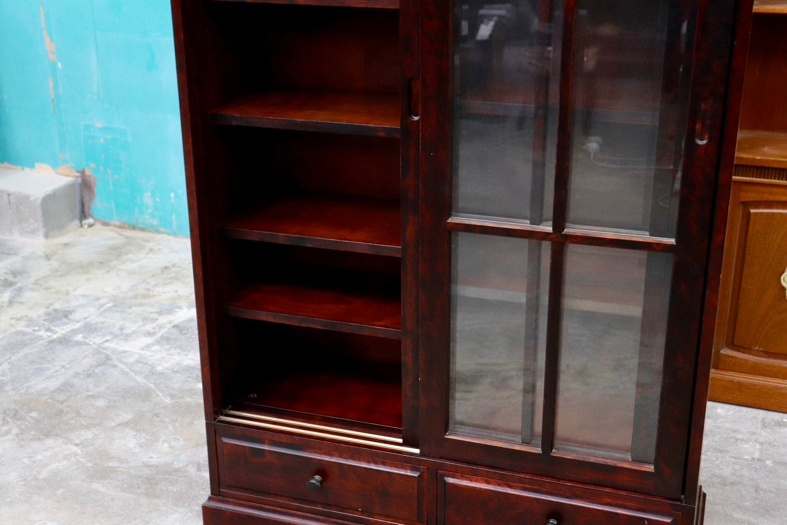 GMHH284○民芸家具 キャビネット 本棚 書棚 キャビネット 飾り棚 ブックシェルフ 樺材 和家具 和モダン 古民家 検)和光 北海道民芸家具