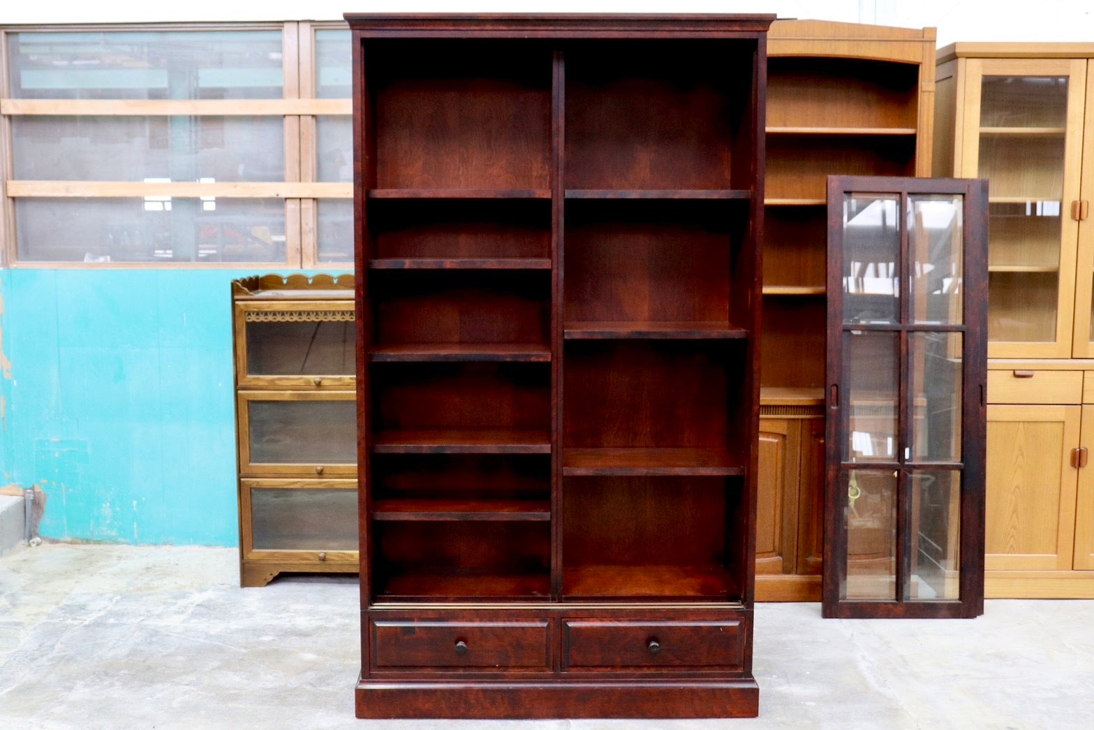 GMHH284○民芸家具 キャビネット 本棚 書棚 キャビネット 飾り棚 ブックシェルフ 樺材 和家具 和モダン 古民家 検)和光 北海道民芸家具