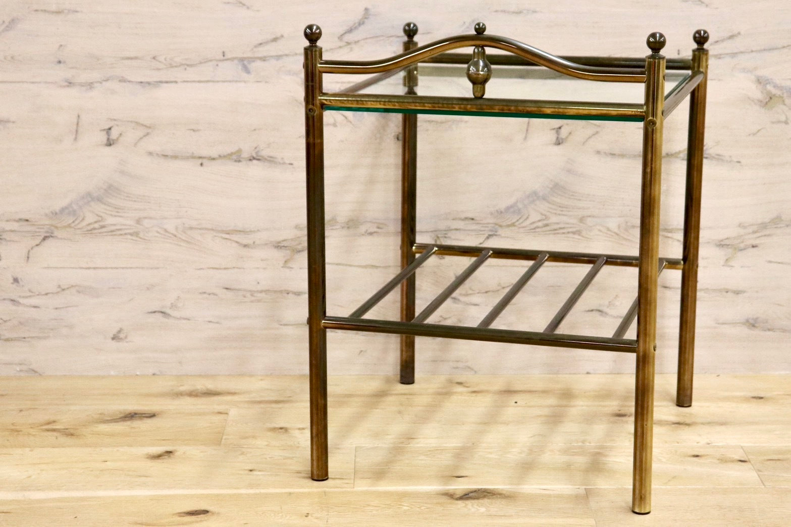 GMHS560○サイドテーブル ベッドサイドテーブル ガラステーブル 花台 飾り台 2段 モダン アンティーク ヨーロピアン風 展示品