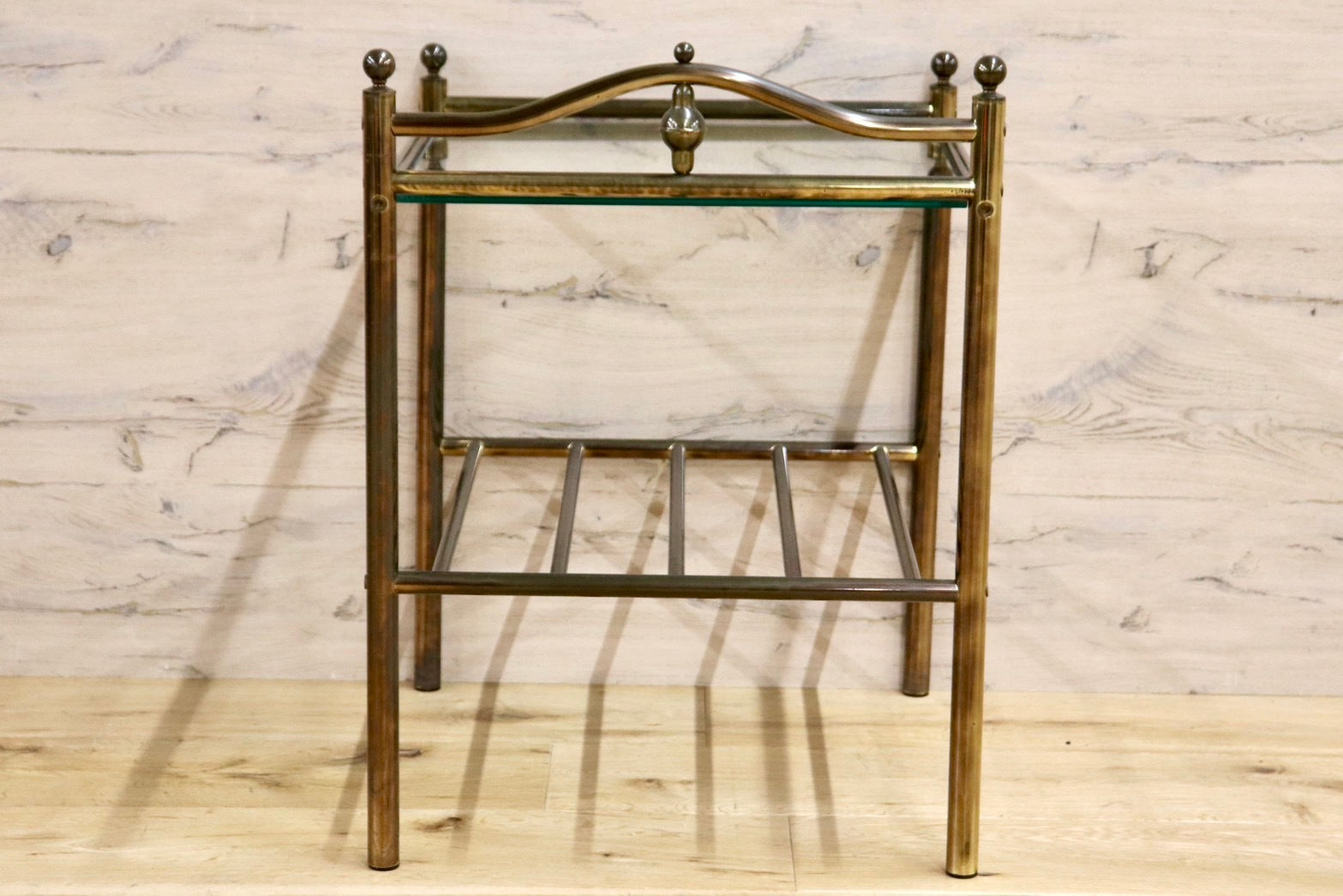 GMHS560○サイドテーブル ベッドサイドテーブル ガラステーブル 花台 飾り台 2段 モダン アンティーク ヨーロピアン風 展示品