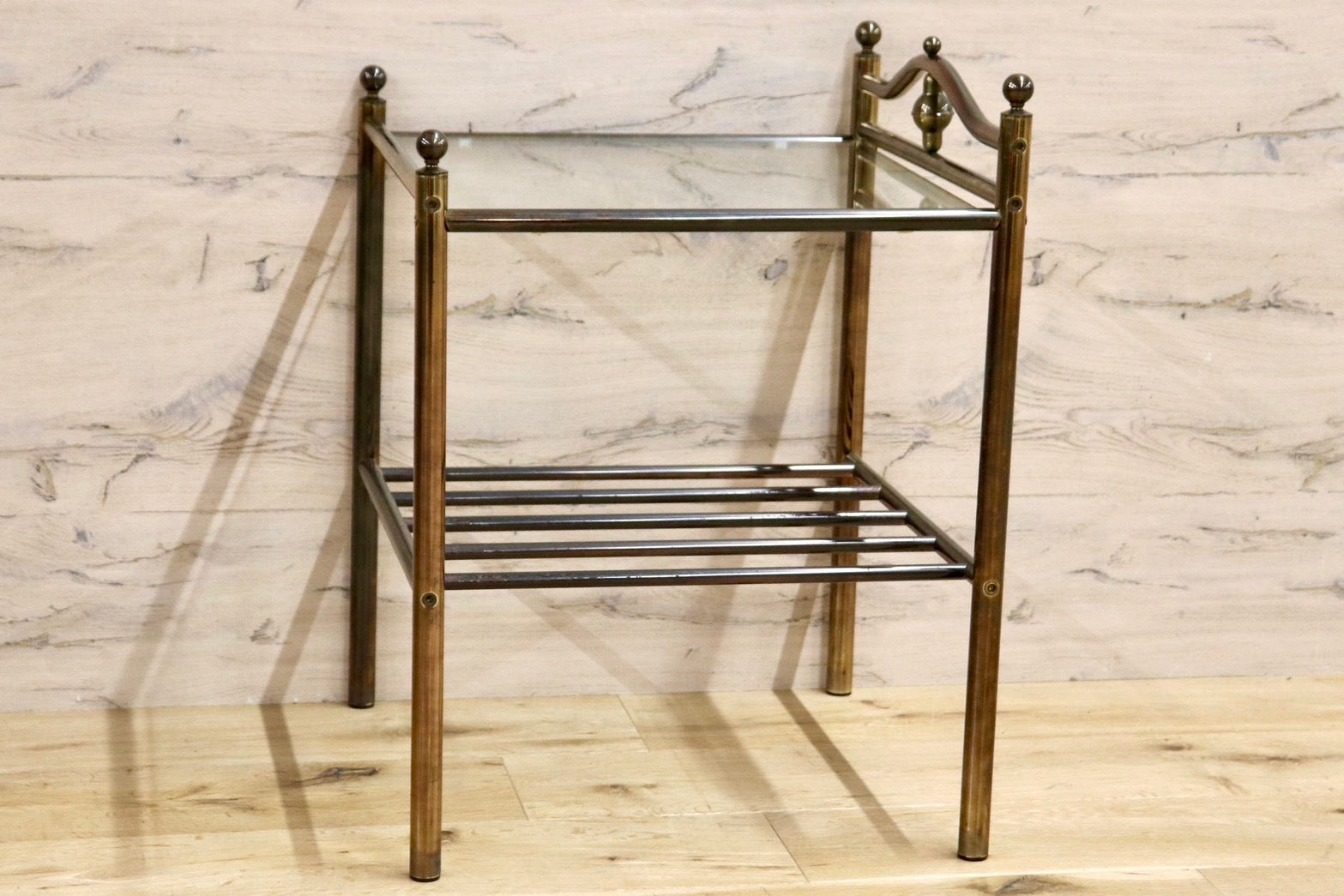 GMHS560○サイドテーブル ベッドサイドテーブル ガラステーブル 花台 飾り台 2段 モダン アンティーク ヨーロピアン風 展示品