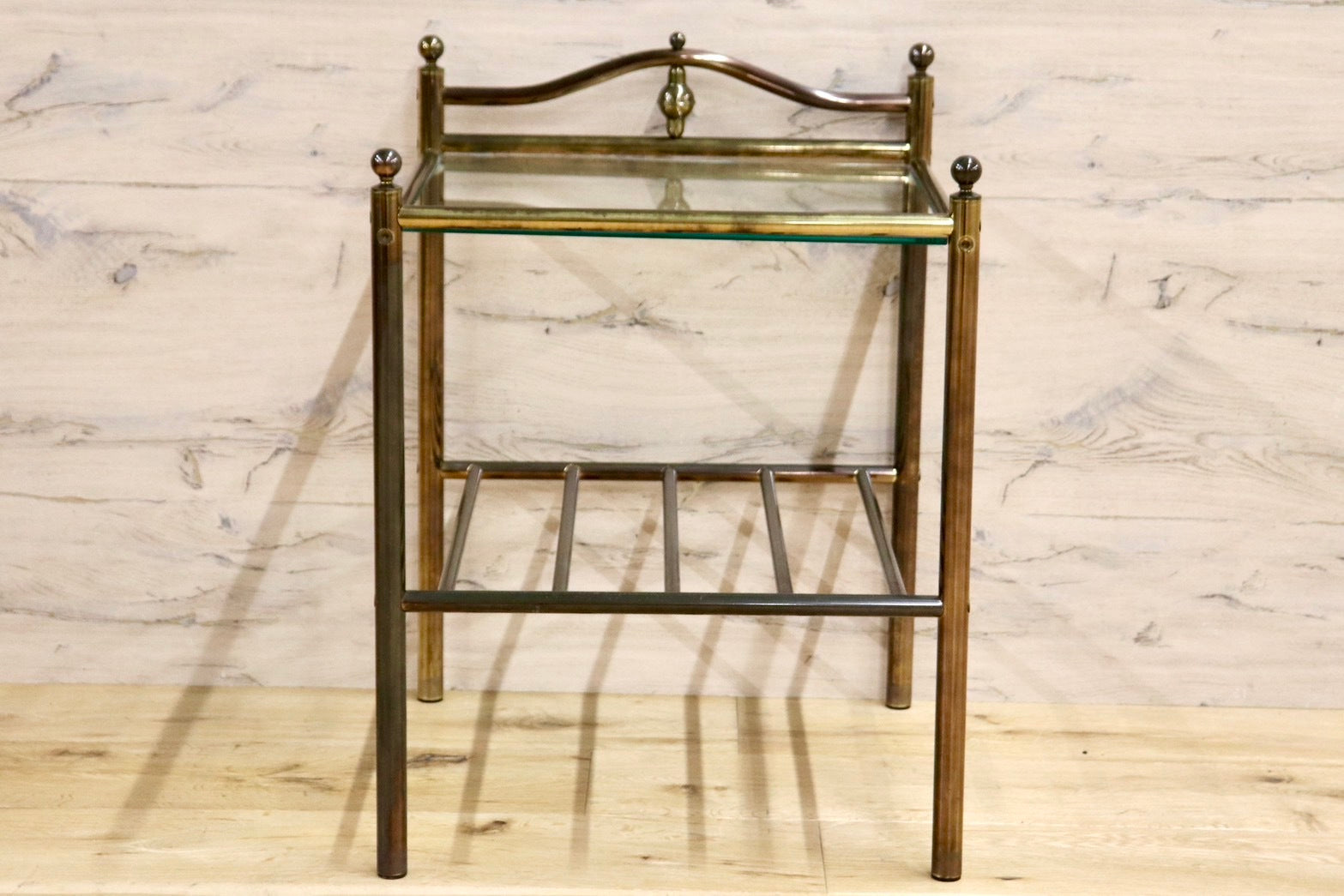 GMHS560○サイドテーブル ベッドサイドテーブル ガラステーブル 花台 飾り台 2段 モダン アンティーク ヨーロピアン風 展示品