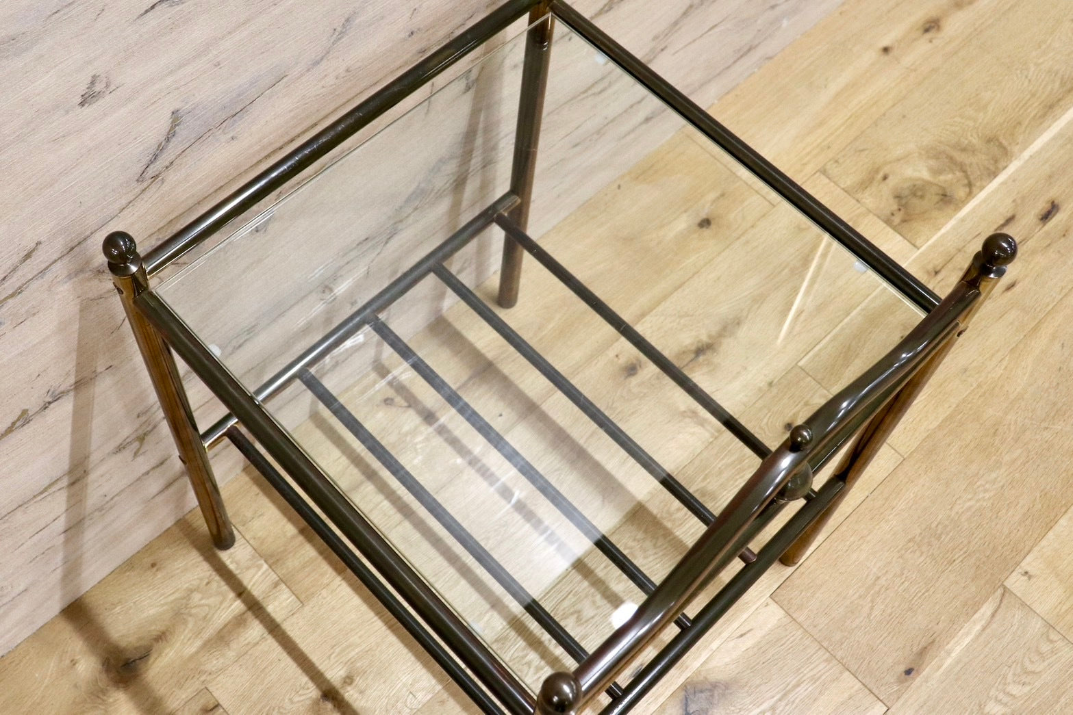 GMHS560○サイドテーブル ベッドサイドテーブル ガラステーブル 花台 飾り台 2段 モダン アンティーク ヨーロピアン風 展示品