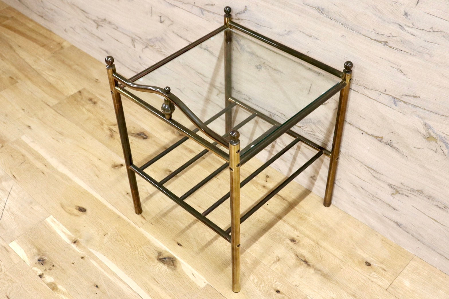 GMHS560○サイドテーブル ベッドサイドテーブル ガラステーブル 花台 飾り台 2段 モダン アンティーク ヨーロピアン風 展示品