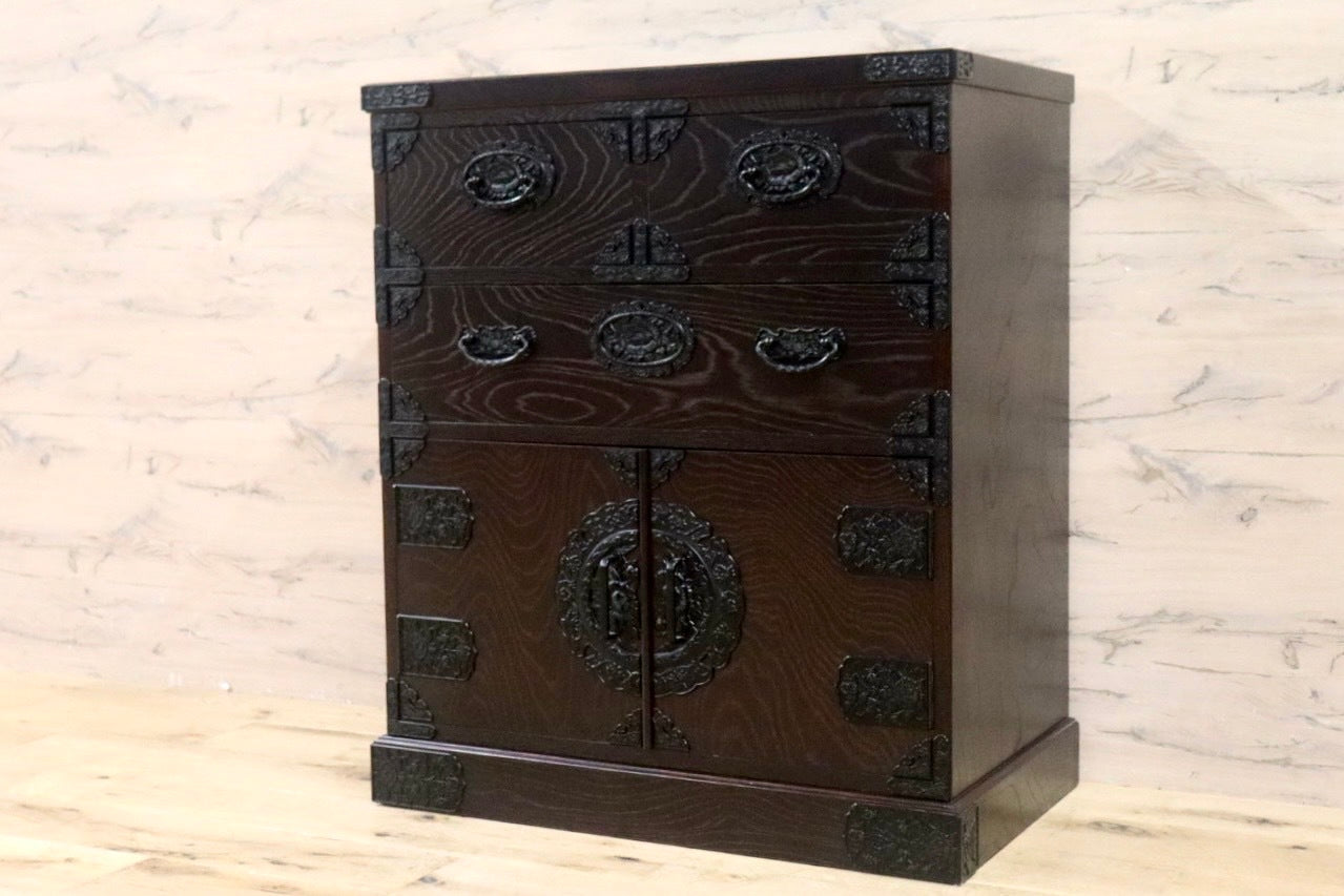 GMHS561○民芸家具 チェスト 整理タンス 小物入れ 収納家具 和家具 和モダン 欅材 和室 座敷 古民家 アンティーク