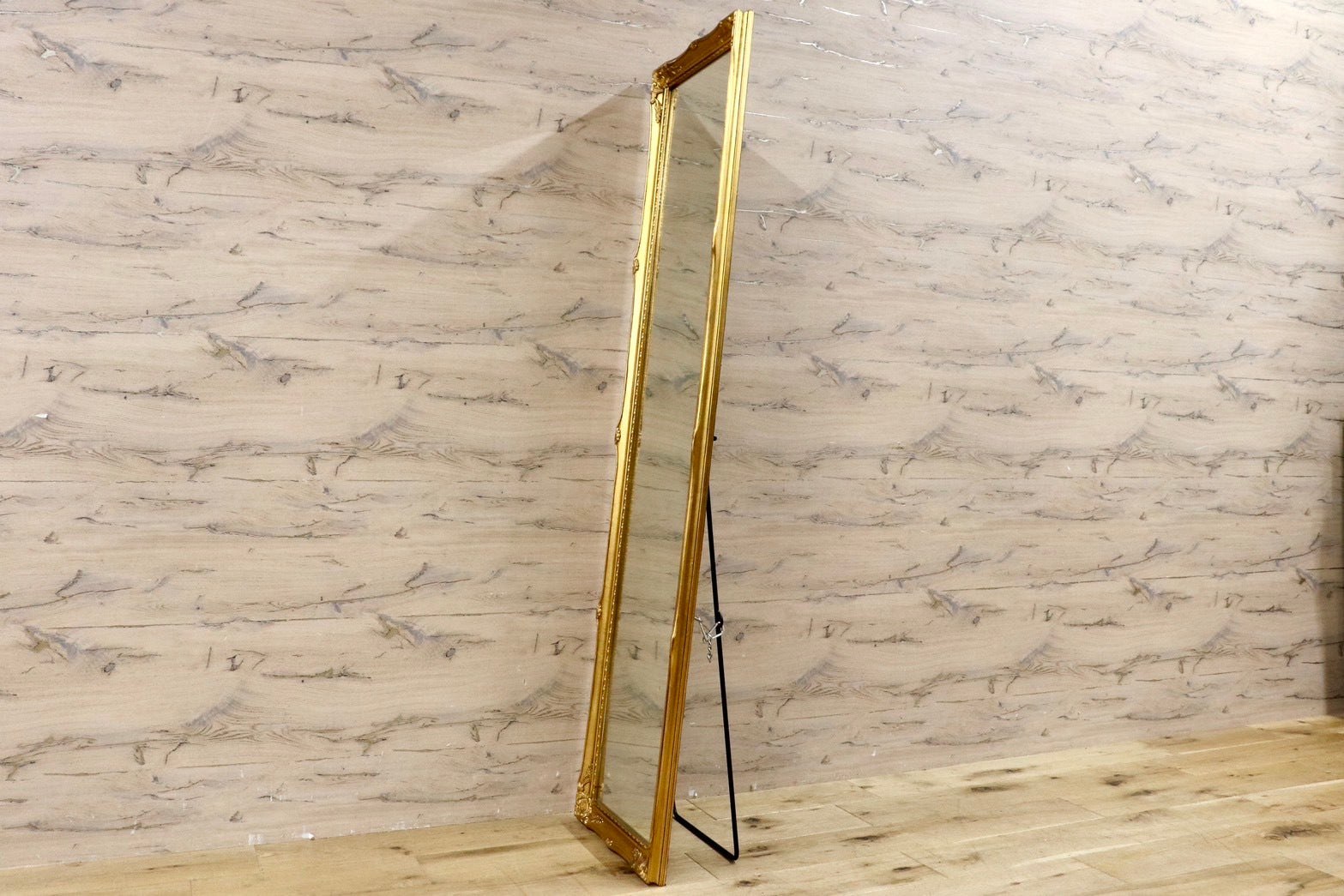 GMHK836B○ウォールミラー 姿見 全身鏡 壁掛け スタンドミラー ゴールドフレーム アンティーク ロココ調 検)ビーカンパニー