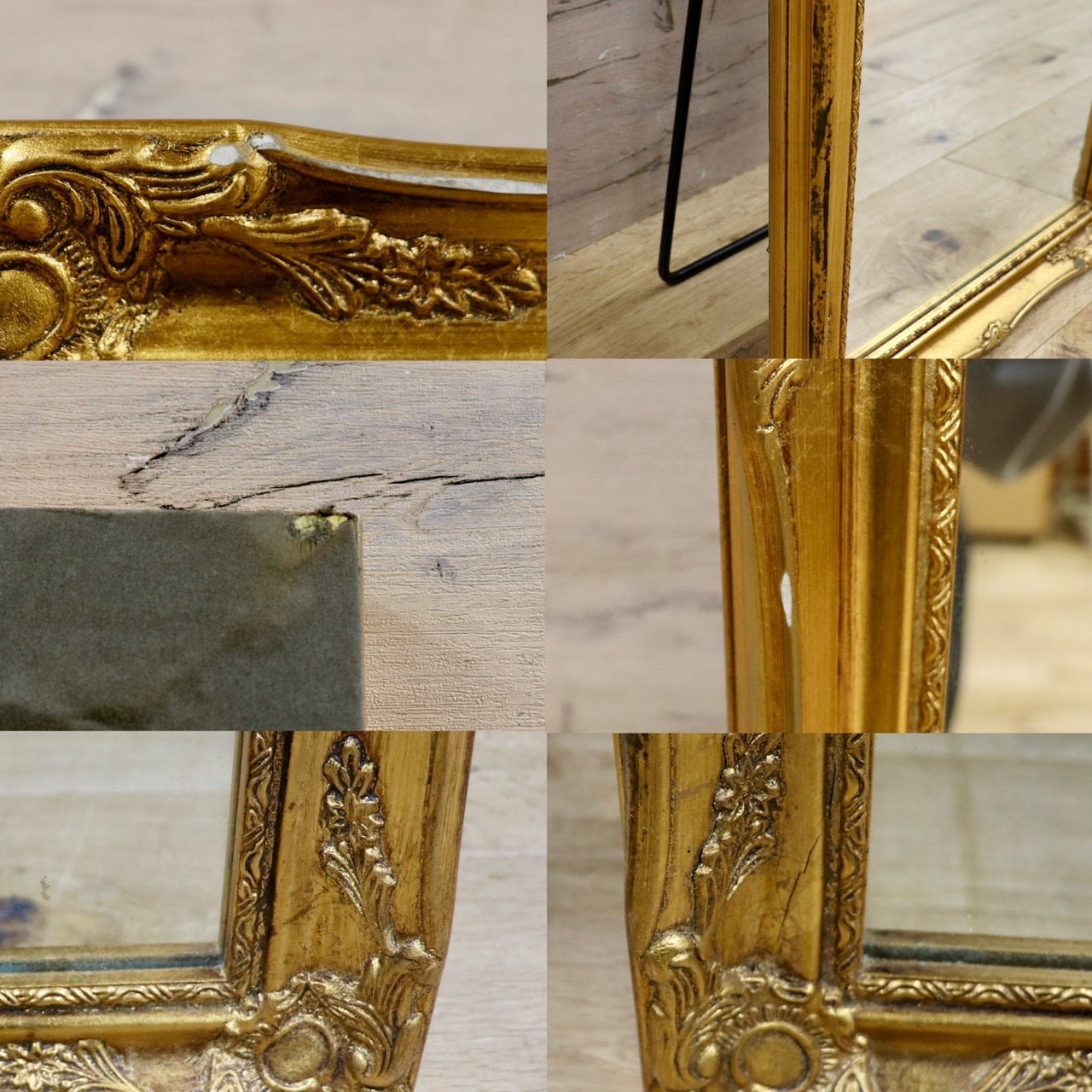 GMHK836B○ウォールミラー 姿見 全身鏡 壁掛け スタンドミラー ゴールドフレーム アンティーク ロココ調 検)ビーカンパニー