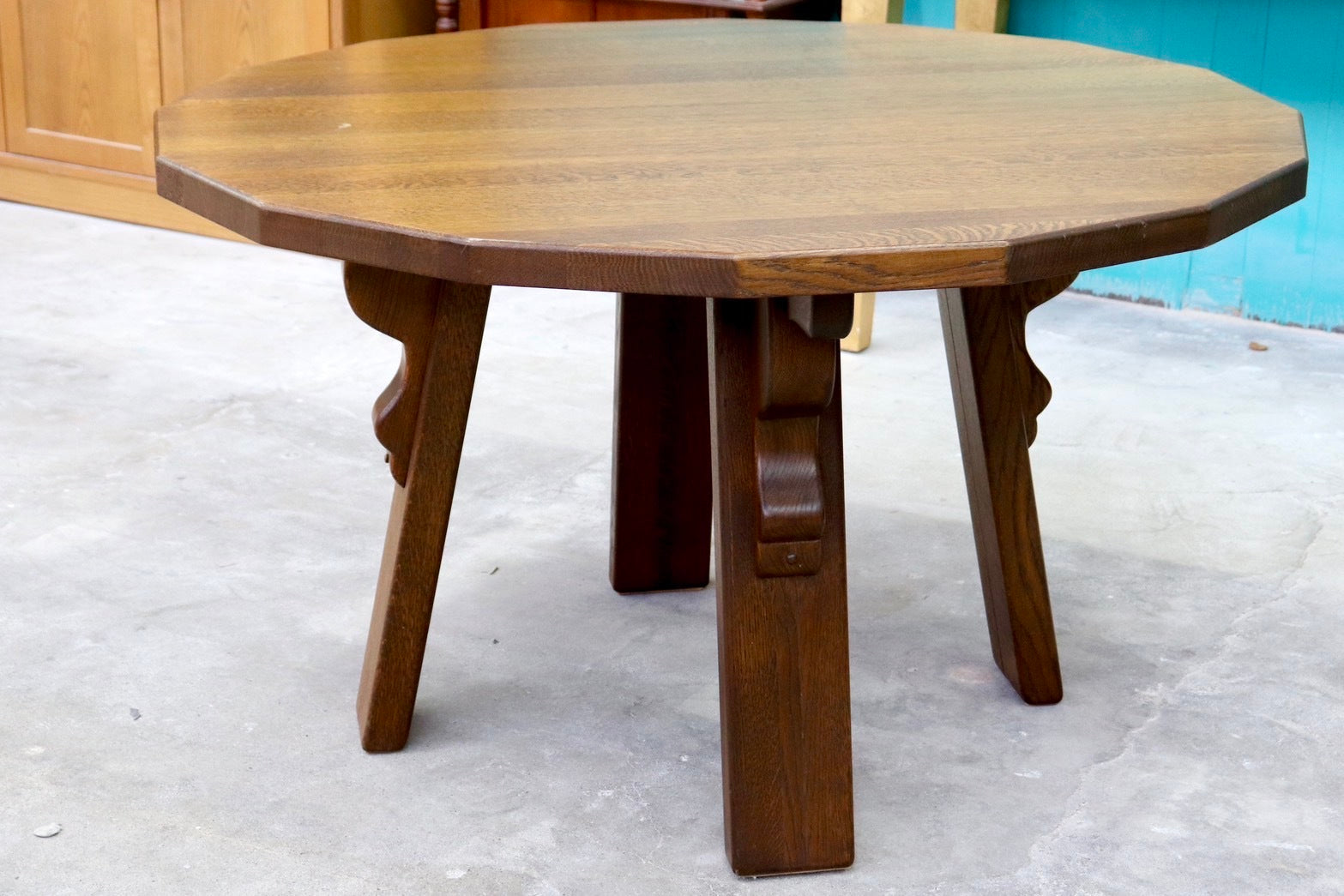 GMHS565○オランダ製 ダッチカントリー ダイニングテーブル 食卓テーブル 16角形 作業机 無垢 オーク材 民芸家具 堅牢 輸入家具