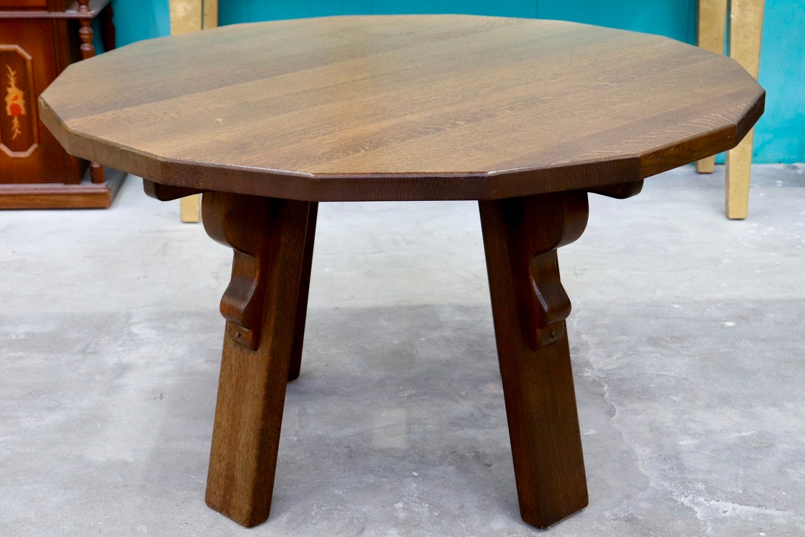 GMHS565○オランダ製 ダッチカントリー ダイニングテーブル 食卓テーブル 16角形 作業机 無垢 オーク材 民芸家具 堅牢 輸入家具