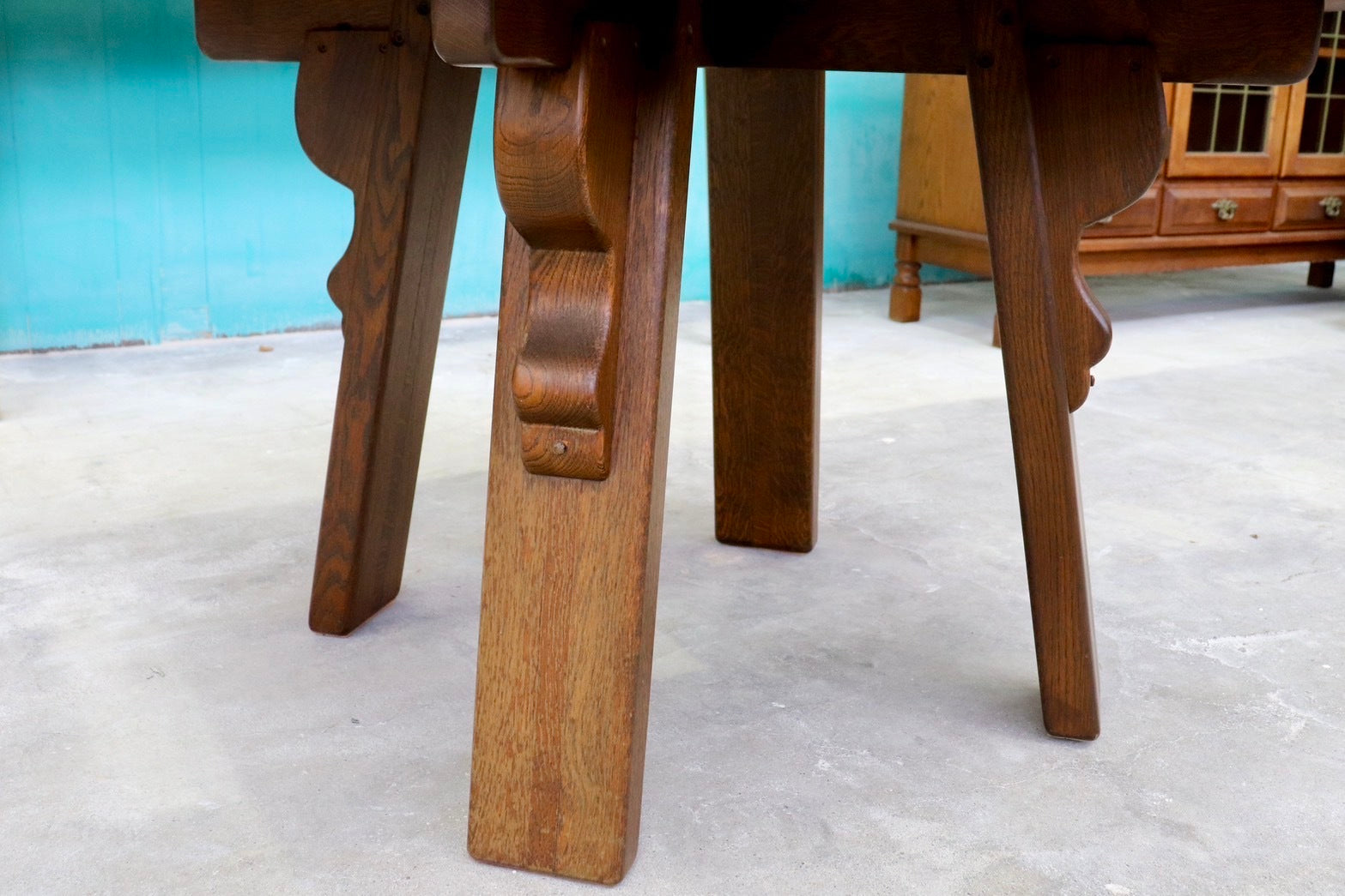 GMHS565○オランダ製 ダッチカントリー ダイニングテーブル 食卓テーブル 16角形 作業机 無垢 オーク材 民芸家具 堅牢 輸入家具