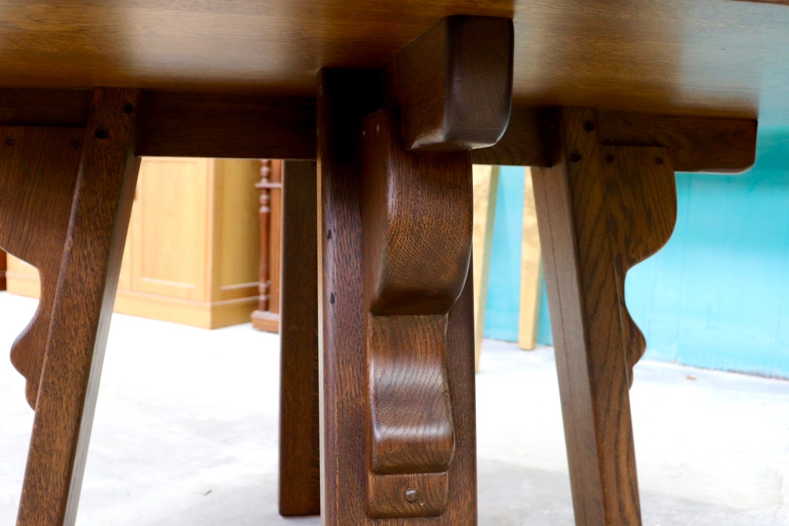 GMHS565○オランダ製 ダッチカントリー ダイニングテーブル 食卓テーブル 16角形 作業机 無垢 オーク材 民芸家具 堅牢 輸入家具