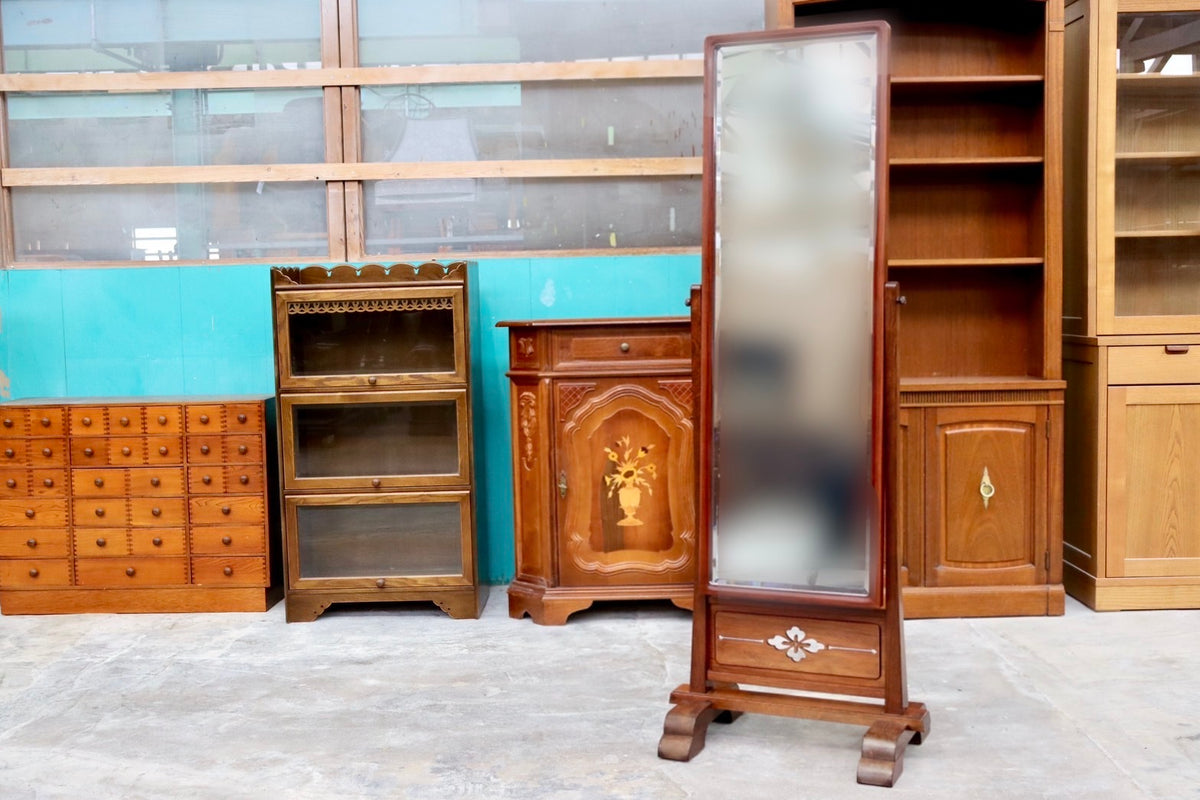 GMHK875○唐木家具 花梨 中国美術 姿見 全身鏡 ウォールミラー 和 