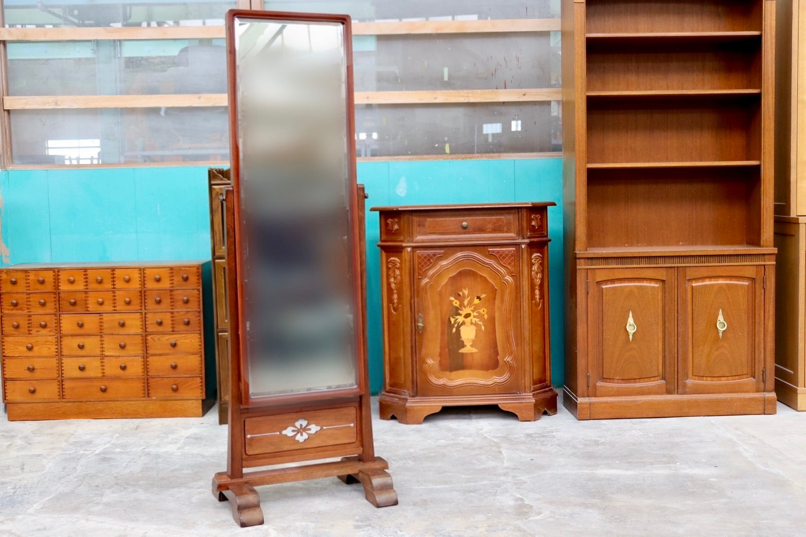 GMHK875○唐木家具 花梨 中国美術 姿見 全身鏡 ウォールミラー 和モダン 和家具 和室 座敷 伝統工芸 古民家 アンティーク レトロ