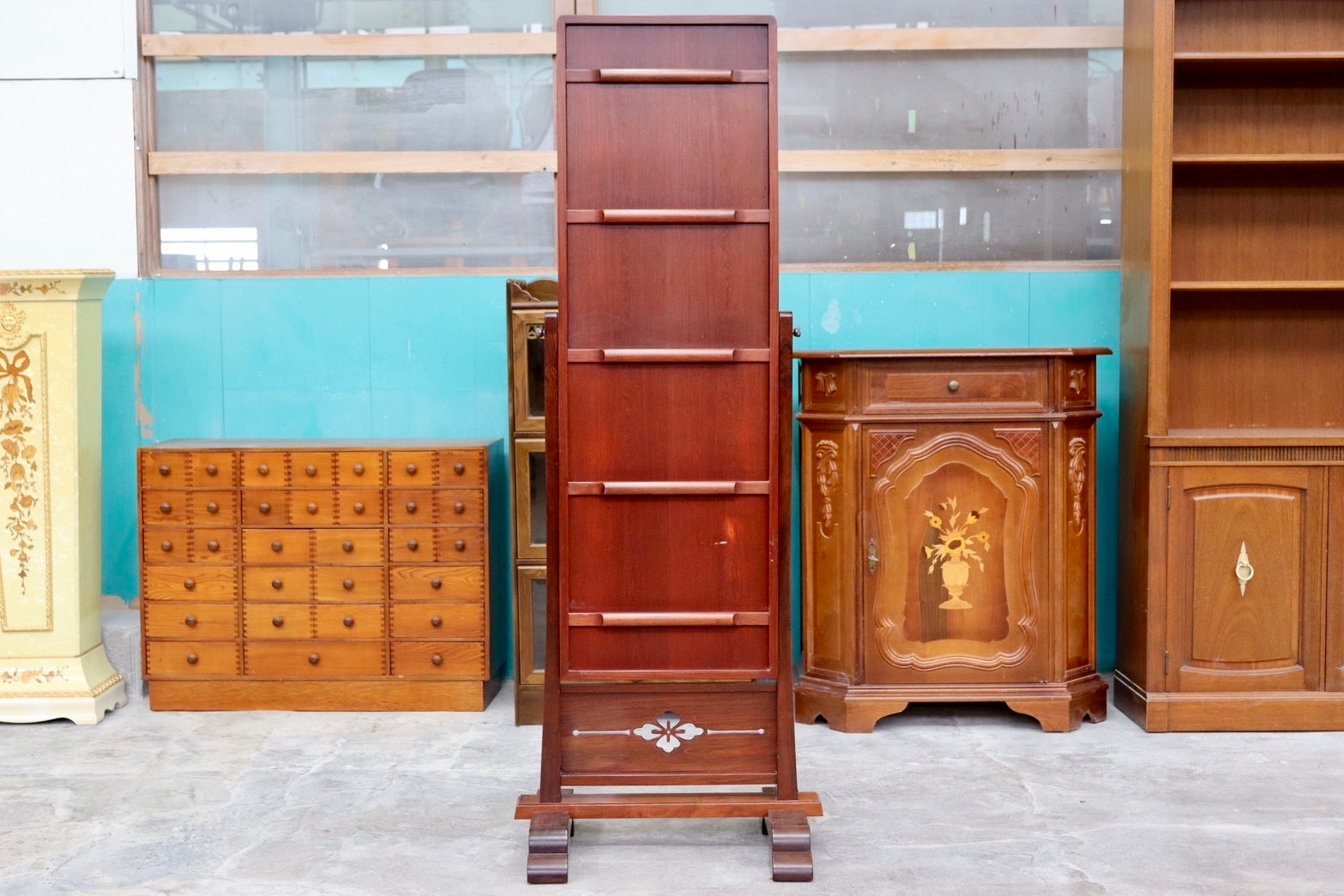 GMHK875○唐木家具 花梨 中国美術 姿見 全身鏡 ウォールミラー 和モダン 和家具 和室 座敷 伝統工芸 古民家 アンティーク レトロ