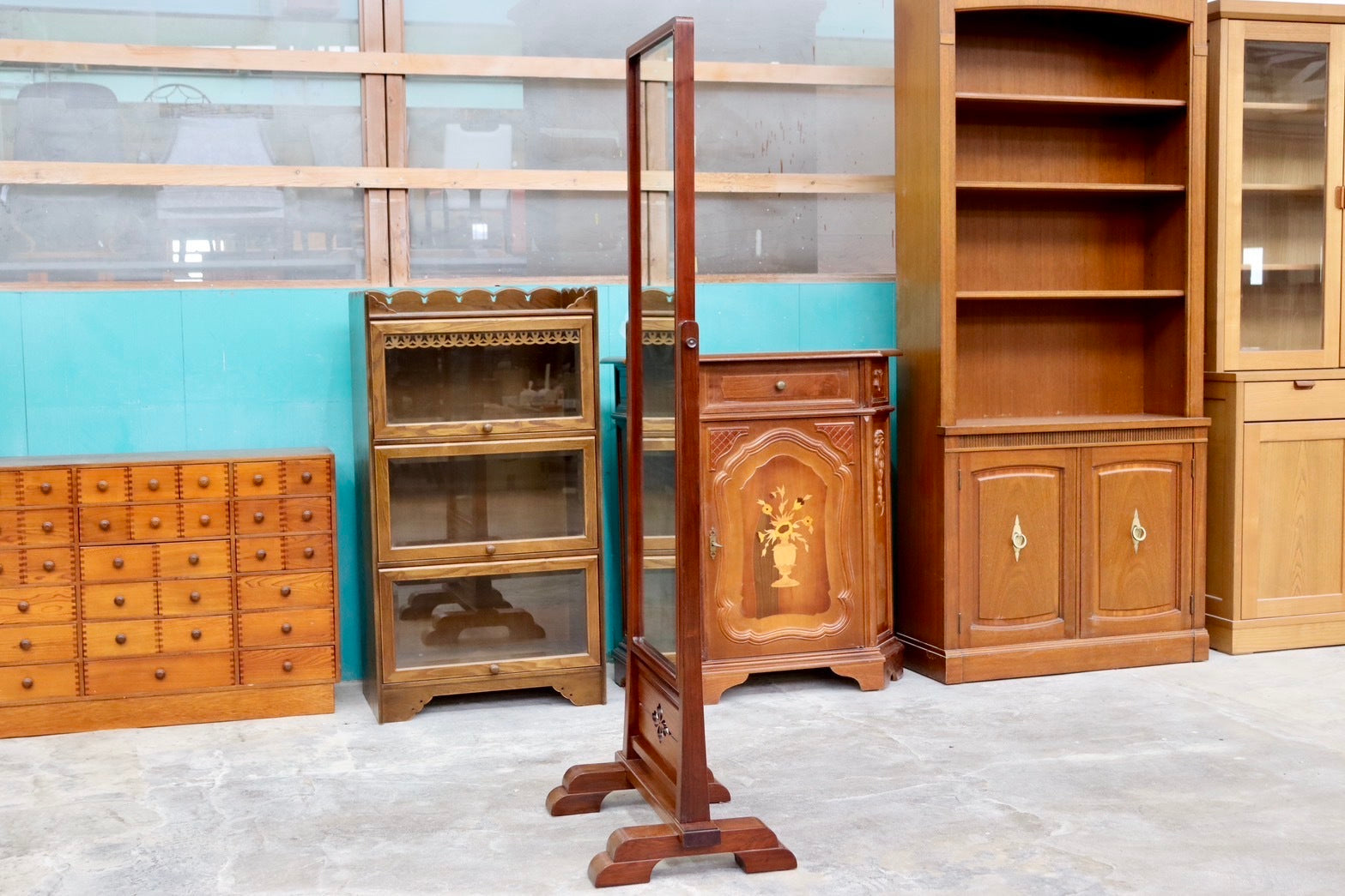 GMHK875○唐木家具 花梨 中国美術 姿見 全身鏡 ウォールミラー 和モダン 和家具 和室 座敷 伝統工芸 古民家 アンティーク レトロ