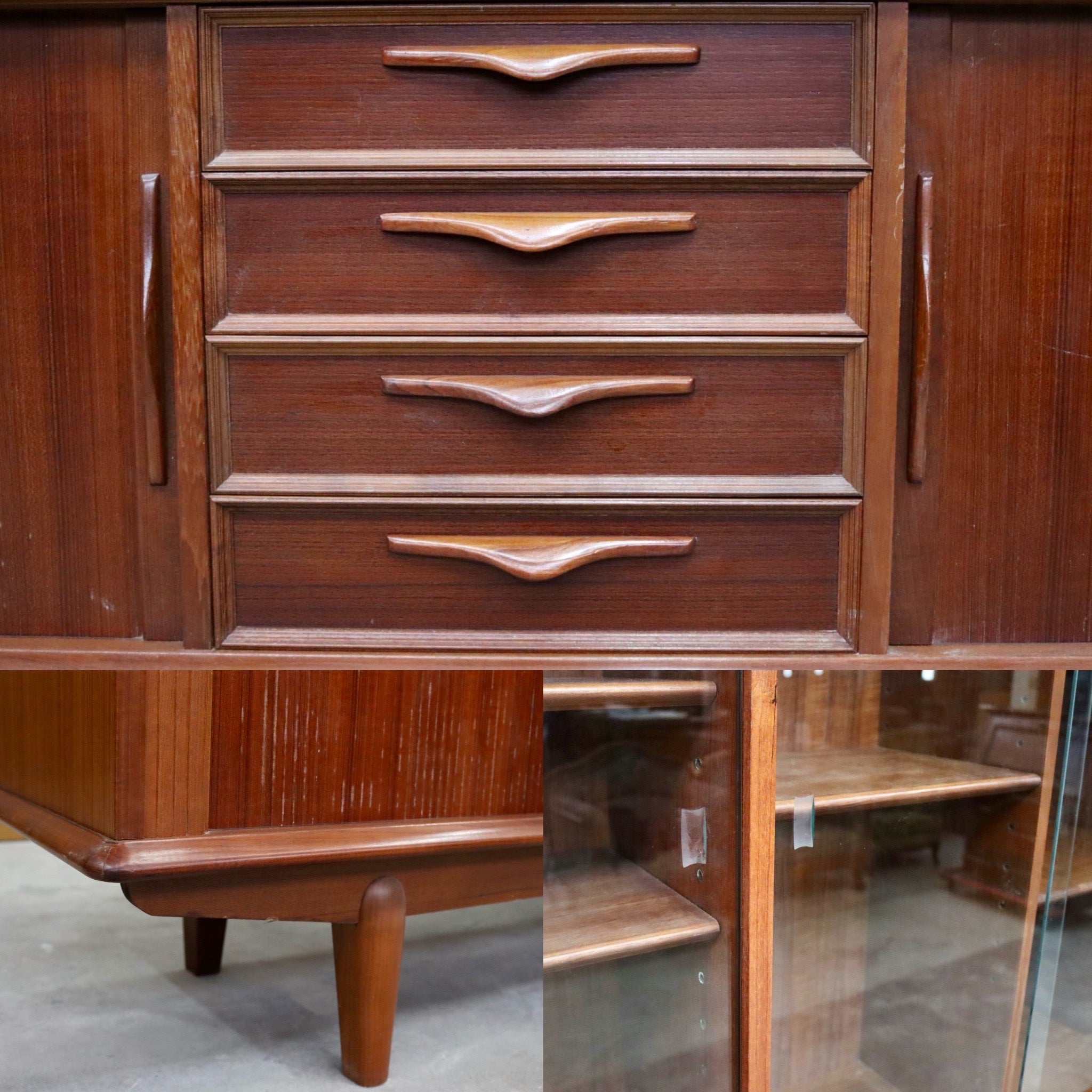 GMIK27○北欧スタイル家具 食器棚 水屋棚 飾り棚 カップボード ダイニングボード 本棚 キャビネット 蛇腹扉 チーク材 国産 ヴィンテージ